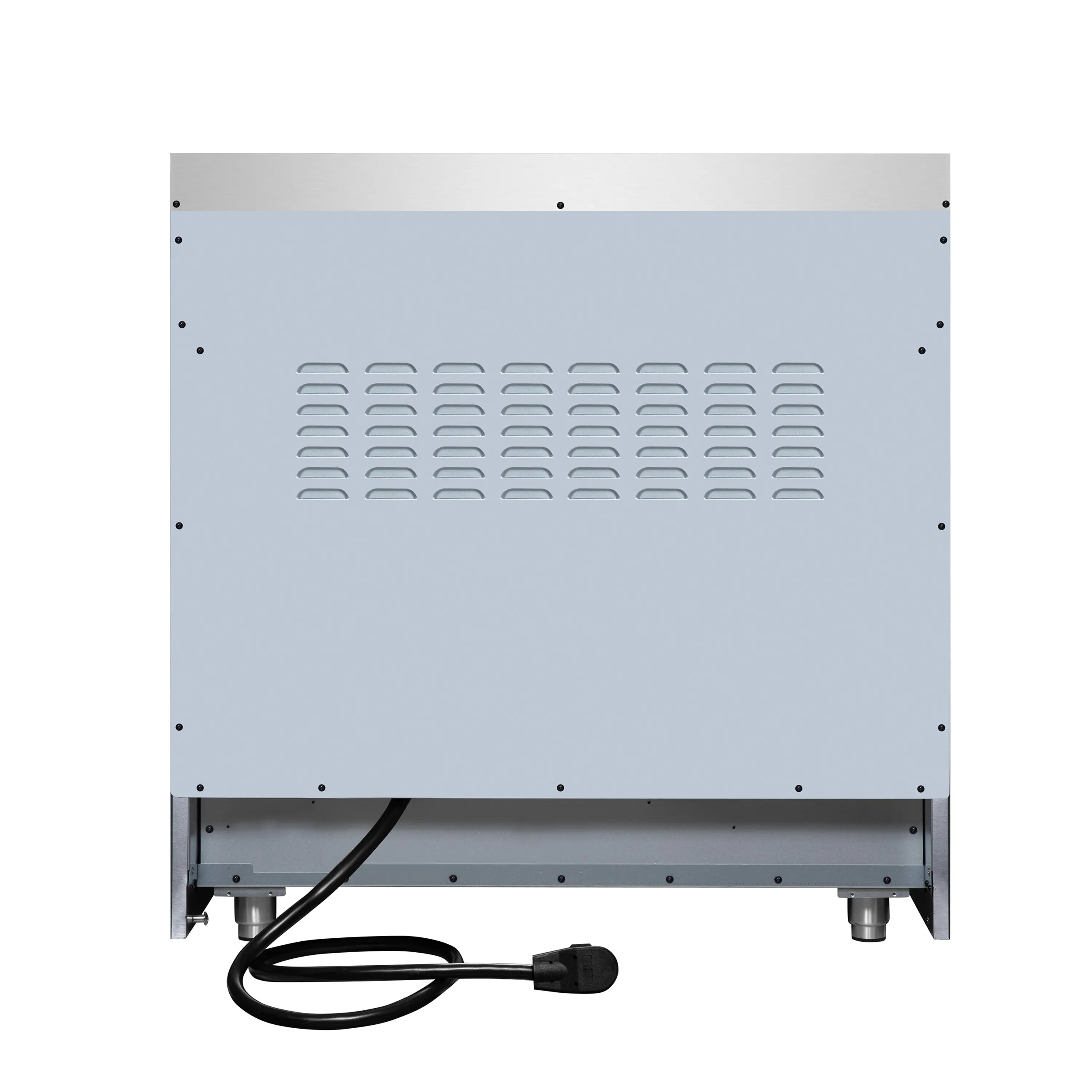 36-inch induction range rear panel with vent slots and power cord connection