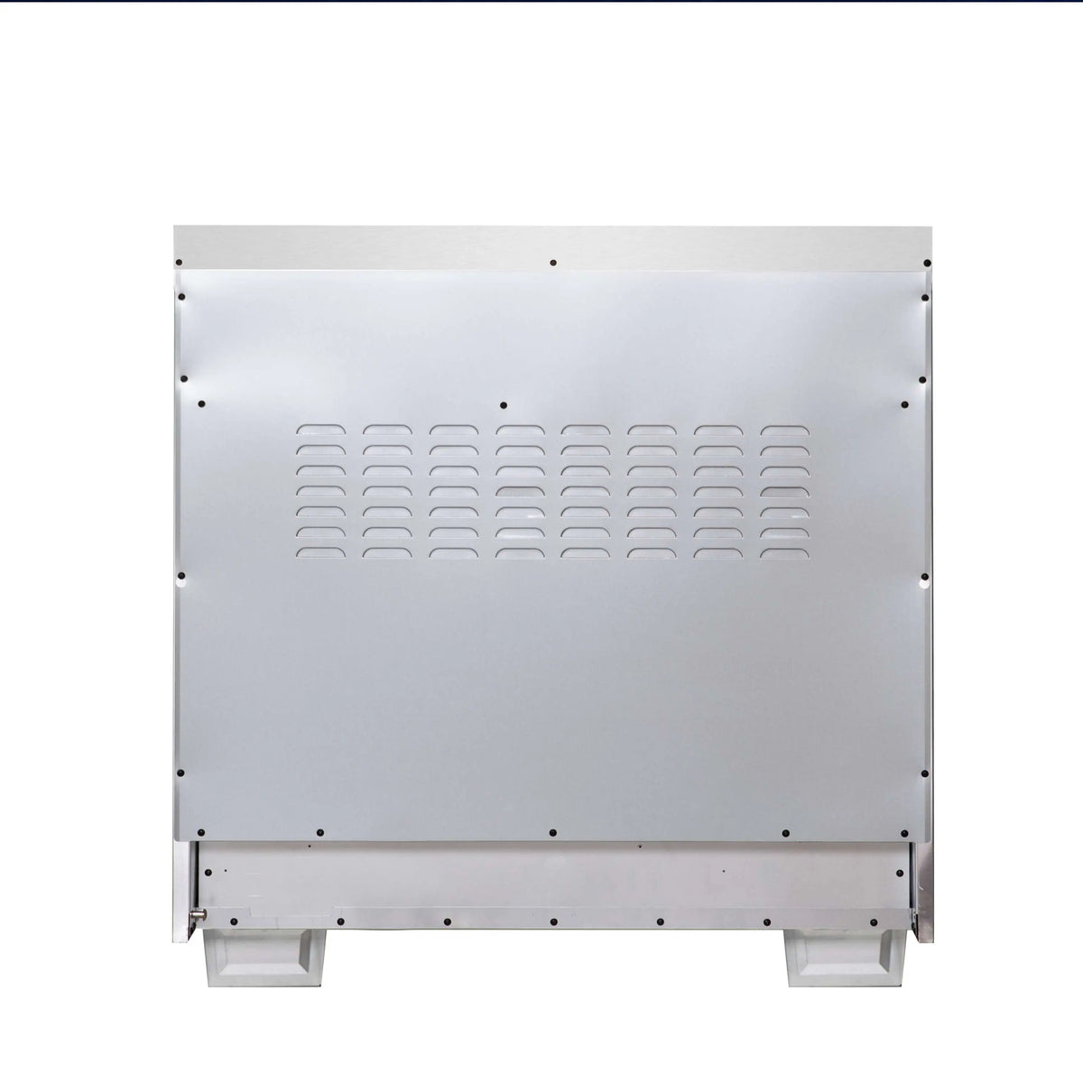 Stainless range back panel with vented grille and mounting screw holes