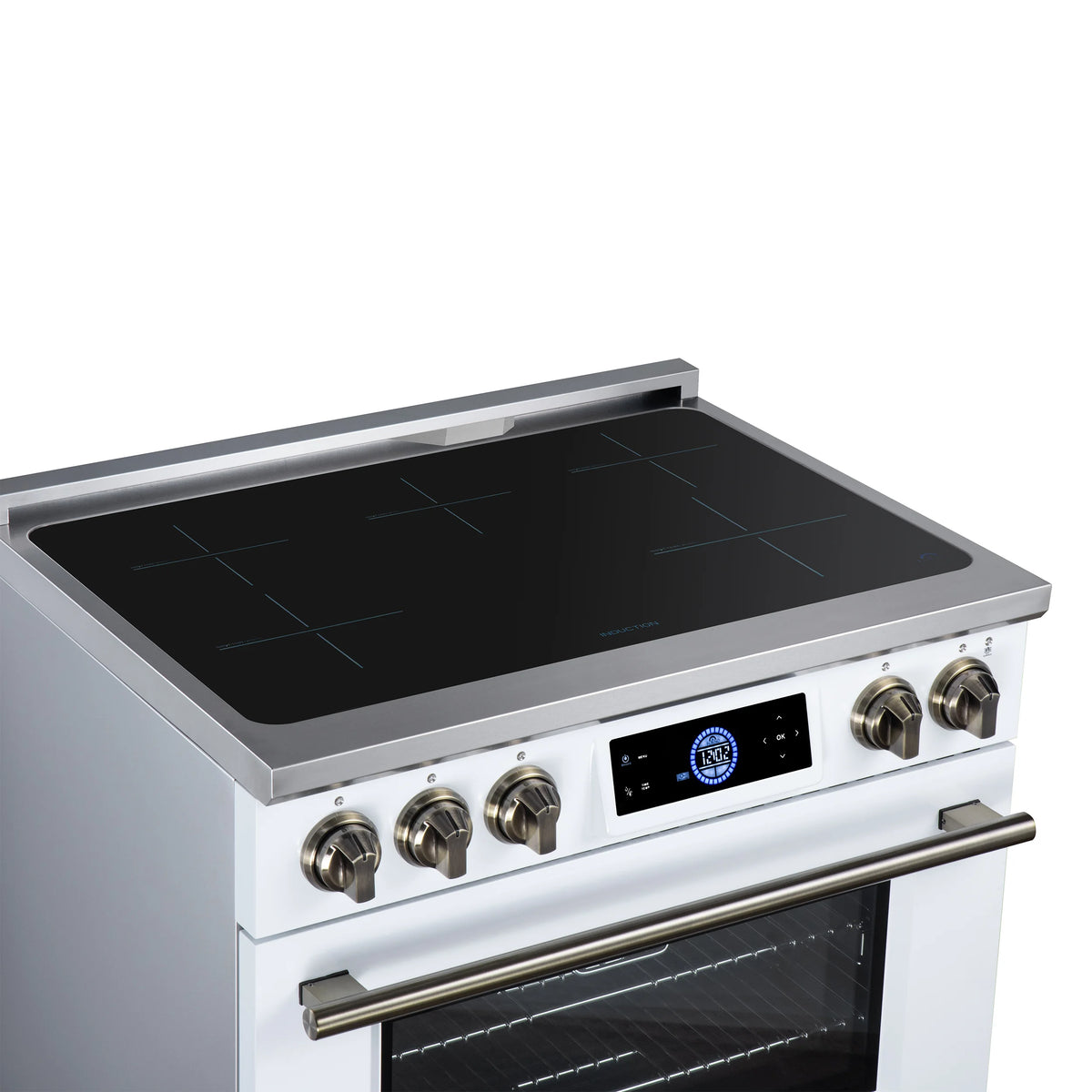 Forno Maximus 36-inch white induction range FFSIN0968-36WHT, induction cooktop from the left
