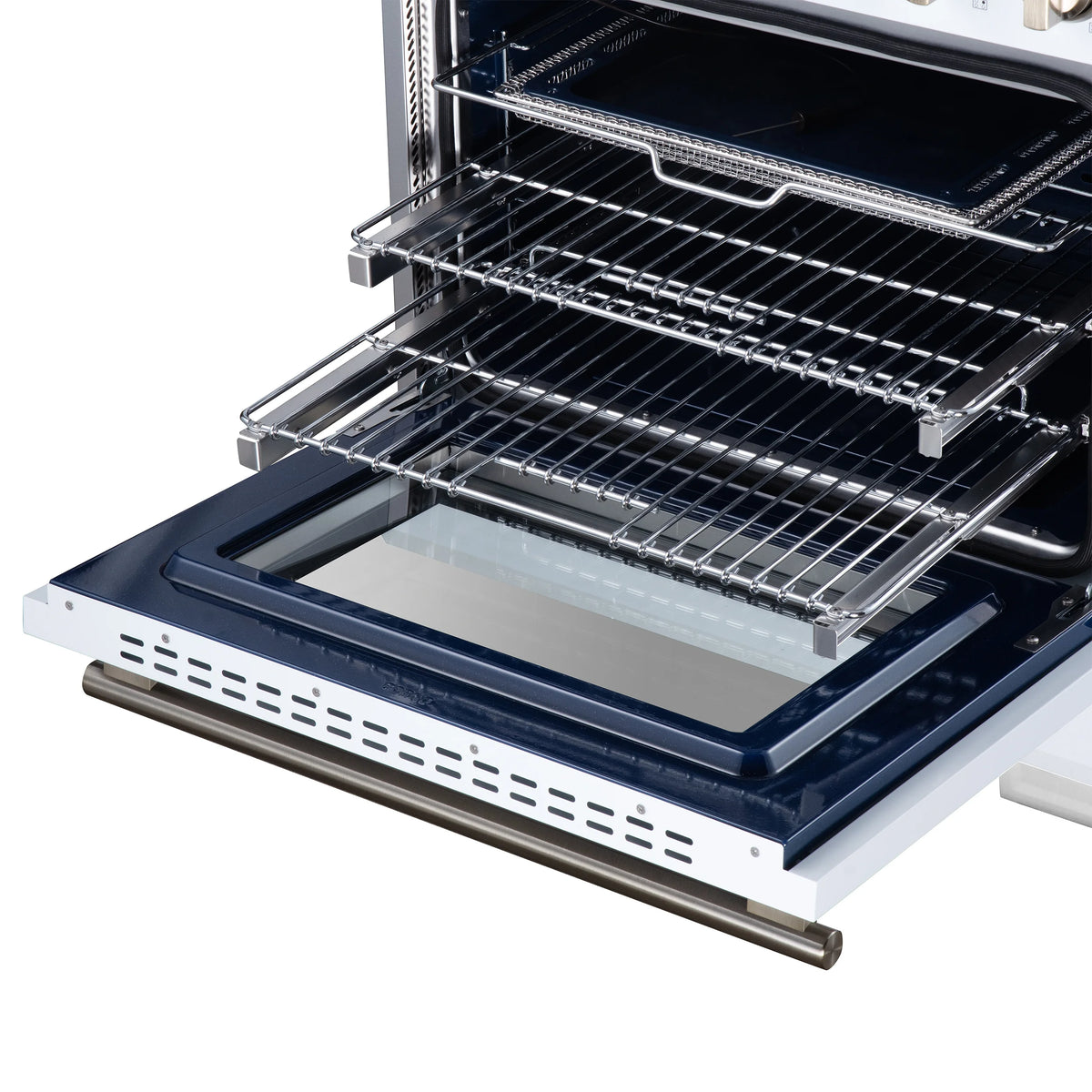 Forno Maximus 36-inch white induction range FFSIN0968-36WHT, telescopic electroplated oven racks