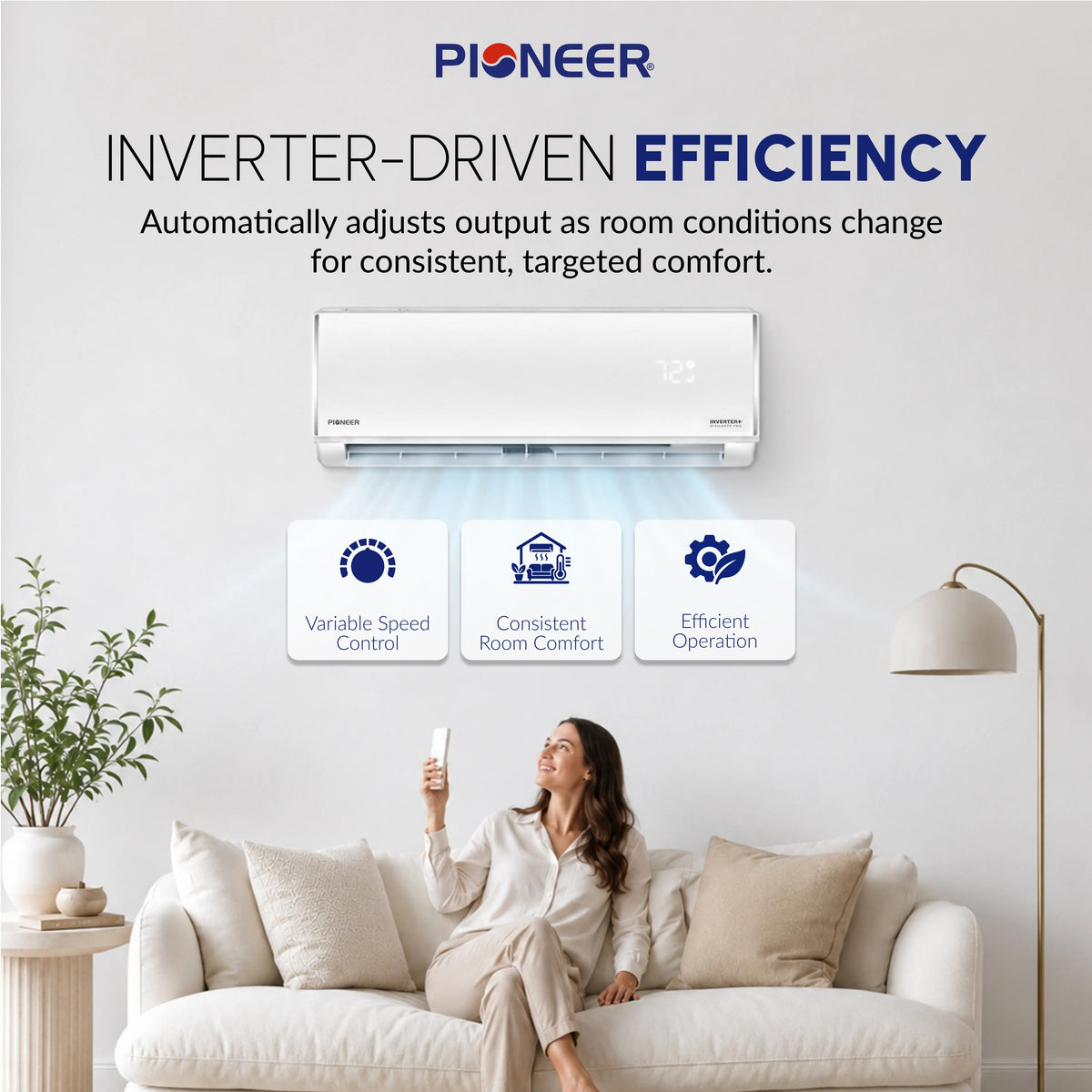 Pioneer® Diamante Pro™ 9,000 BTU 20 SEER2 230V High-Wall Ductless Mini-Split Air Conditioner Inverter Heat Pump with 16 Ft. Kit (WYT009GLSI20RL)
