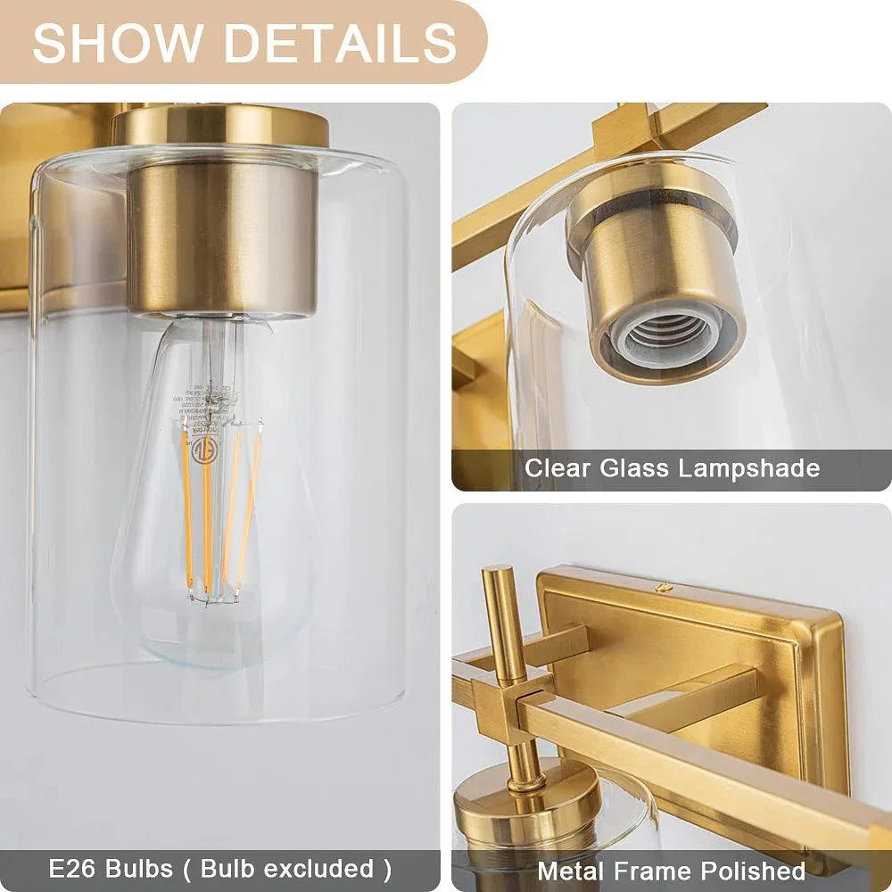 Clear glass lampshade with polished metal frame and E26 bulb base socket