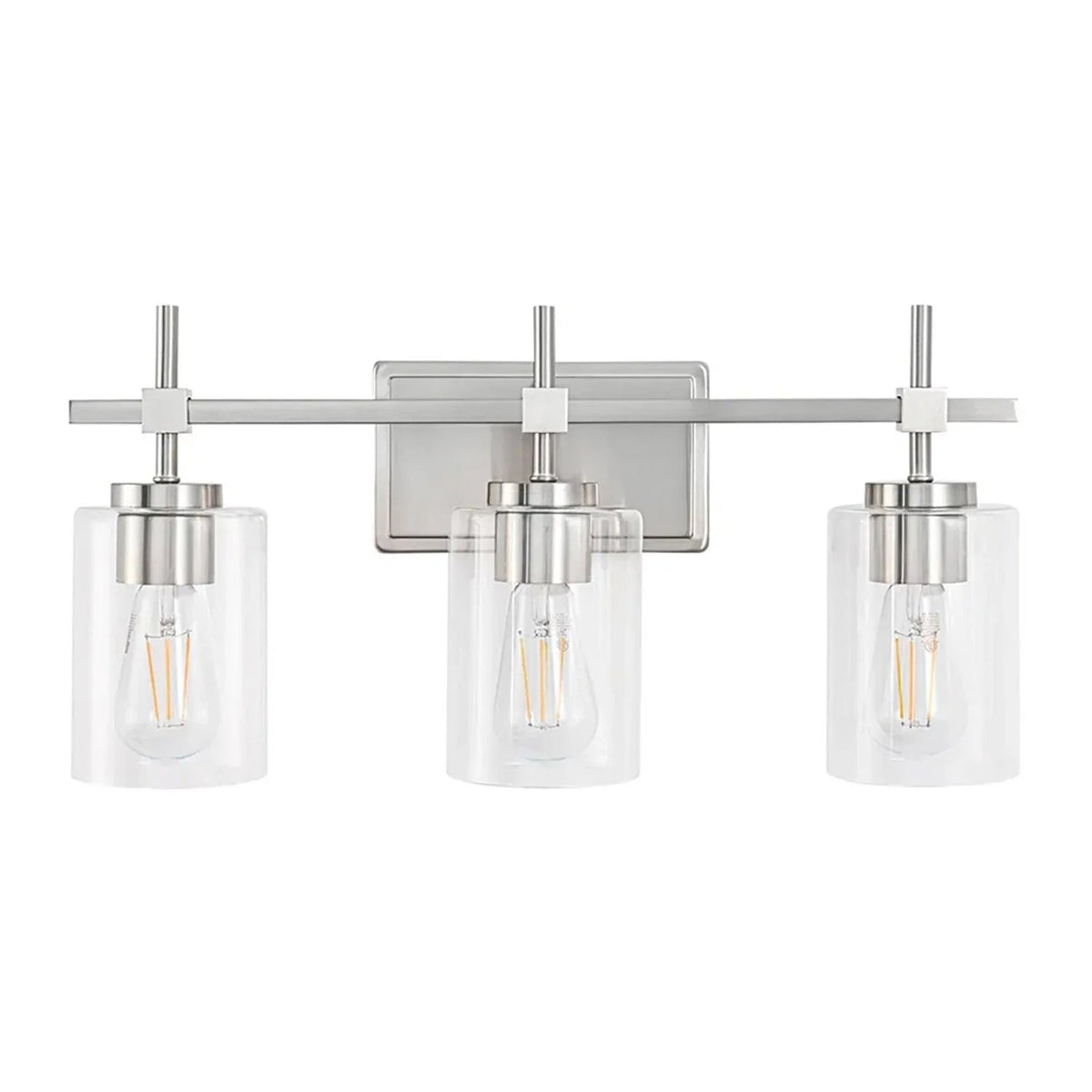 Parrot Uncle Jasper 3-light bathroom vanity light with clear glass shades and brushed nickel finish