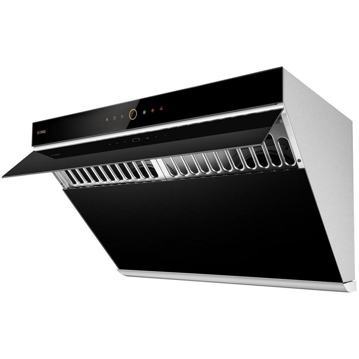 Fotile 30-Inch Prestige Inclined Vent Under-Cabinet / Wall-Mount Range Hood with Dual DC Motors, 1000 Max EQUIV. CFM, Motion Activation and 38dB Quiet Operation in Black Tempered Glass (JQG7505)