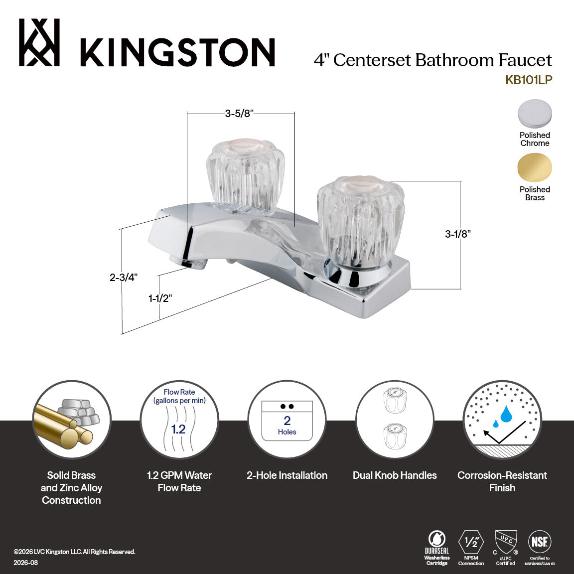 Columbia Double-Handle 4" Centerset Bathroom Faucet in Polished Chrome