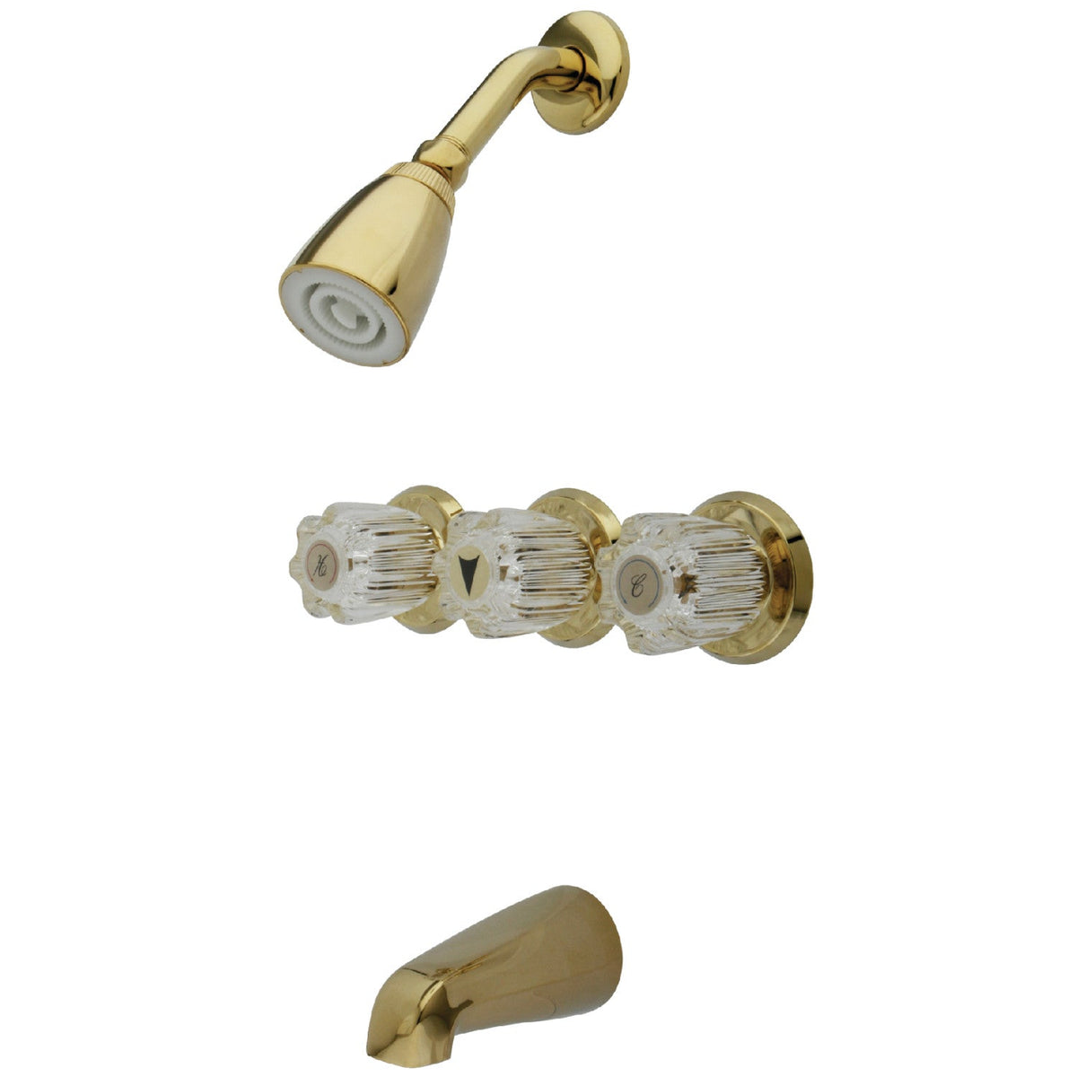 Triple-Handle Tub and Shower Faucet in Polished Brass
