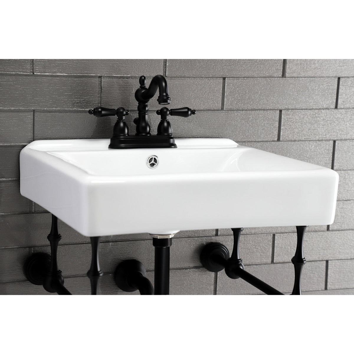 Heritage Double-Handle 4" Centerset Bathroom Faucet with Pop-Up Drain in Matte Black