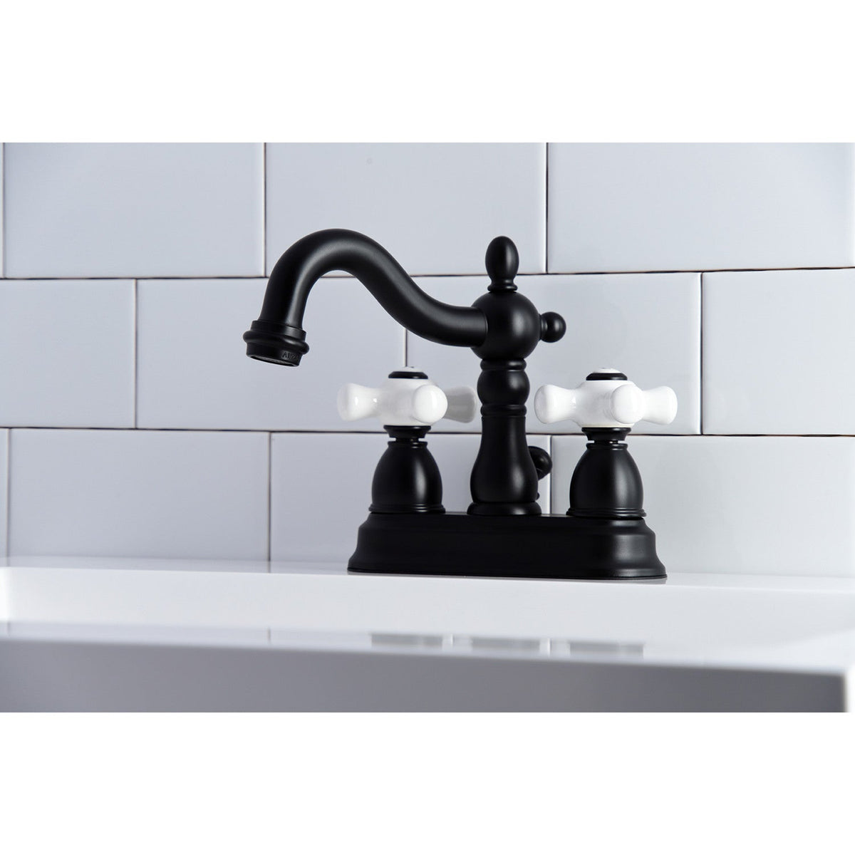 Heritage Double-Handle 4" Centerset Bathroom Faucet with Pop-Up Drain in Matte Black