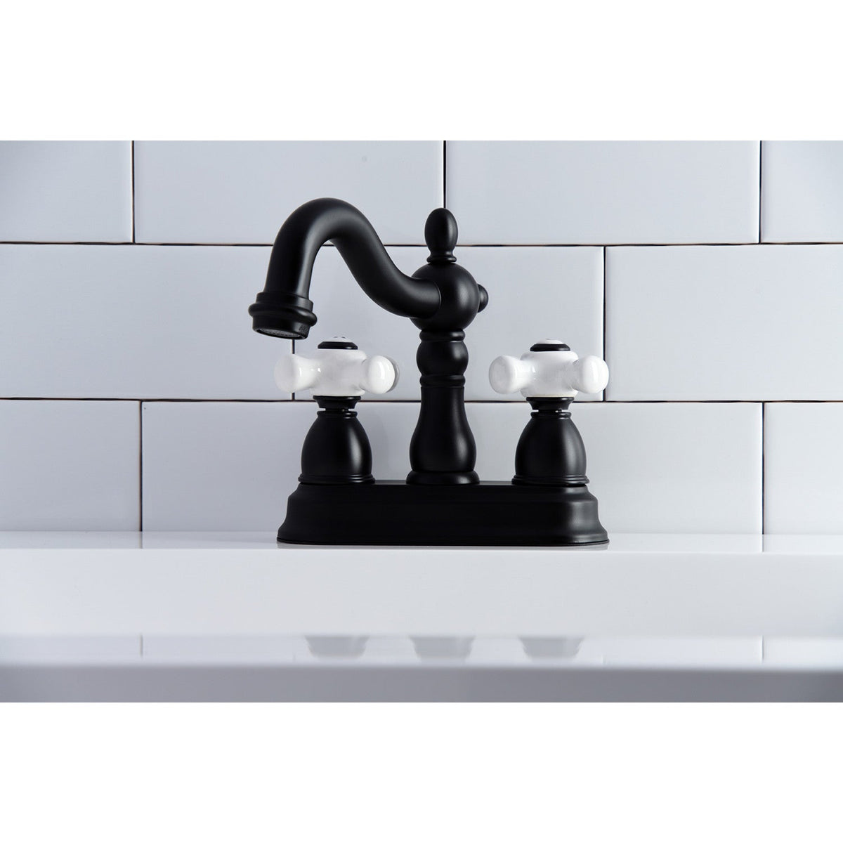 Heritage Double-Handle 4" Centerset Bathroom Faucet with Pop-Up Drain in Matte Black