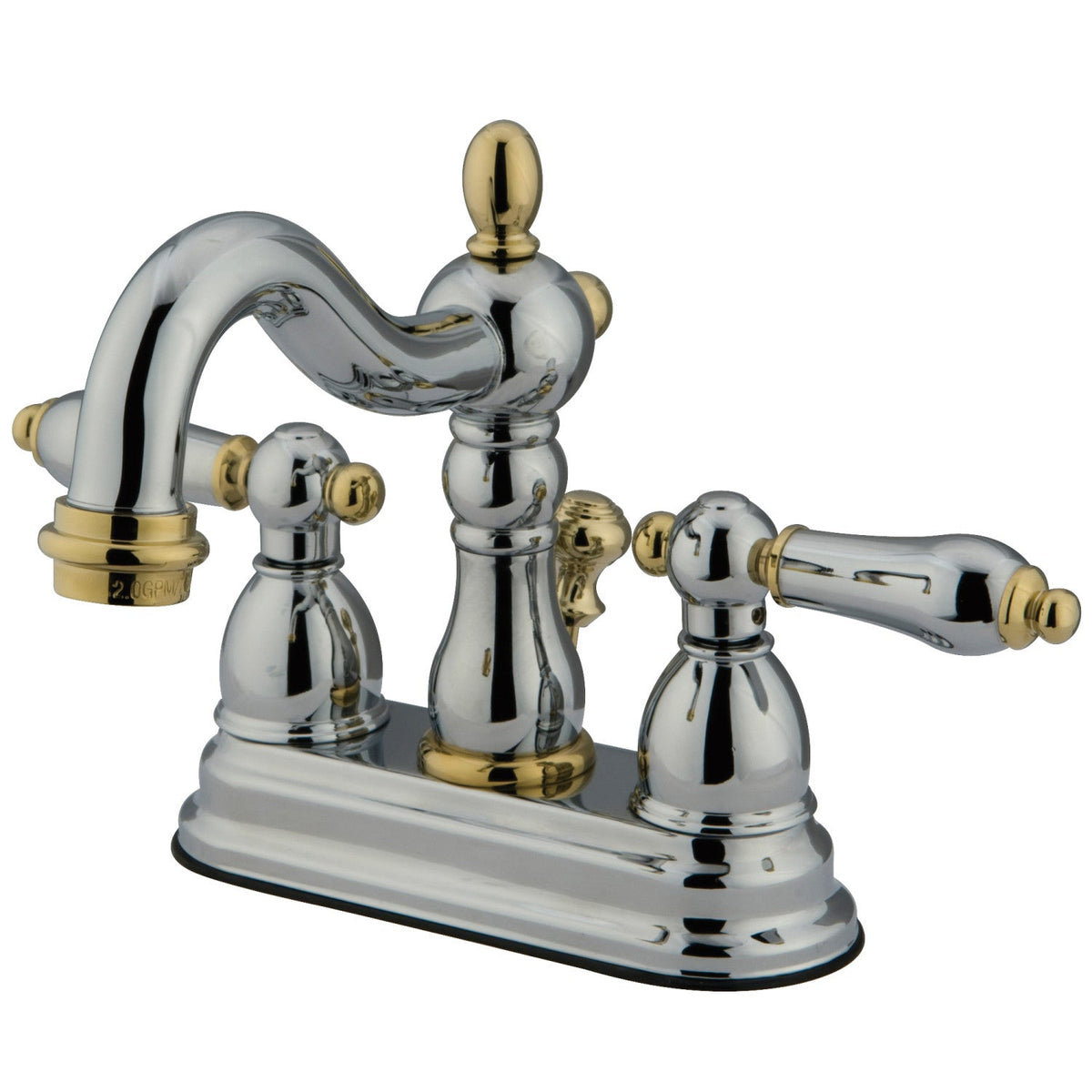 Heritage Double-Handle 4" Centerset Bathroom Faucet with Pop-Up Drain in Polished Chrome/Polished Brass