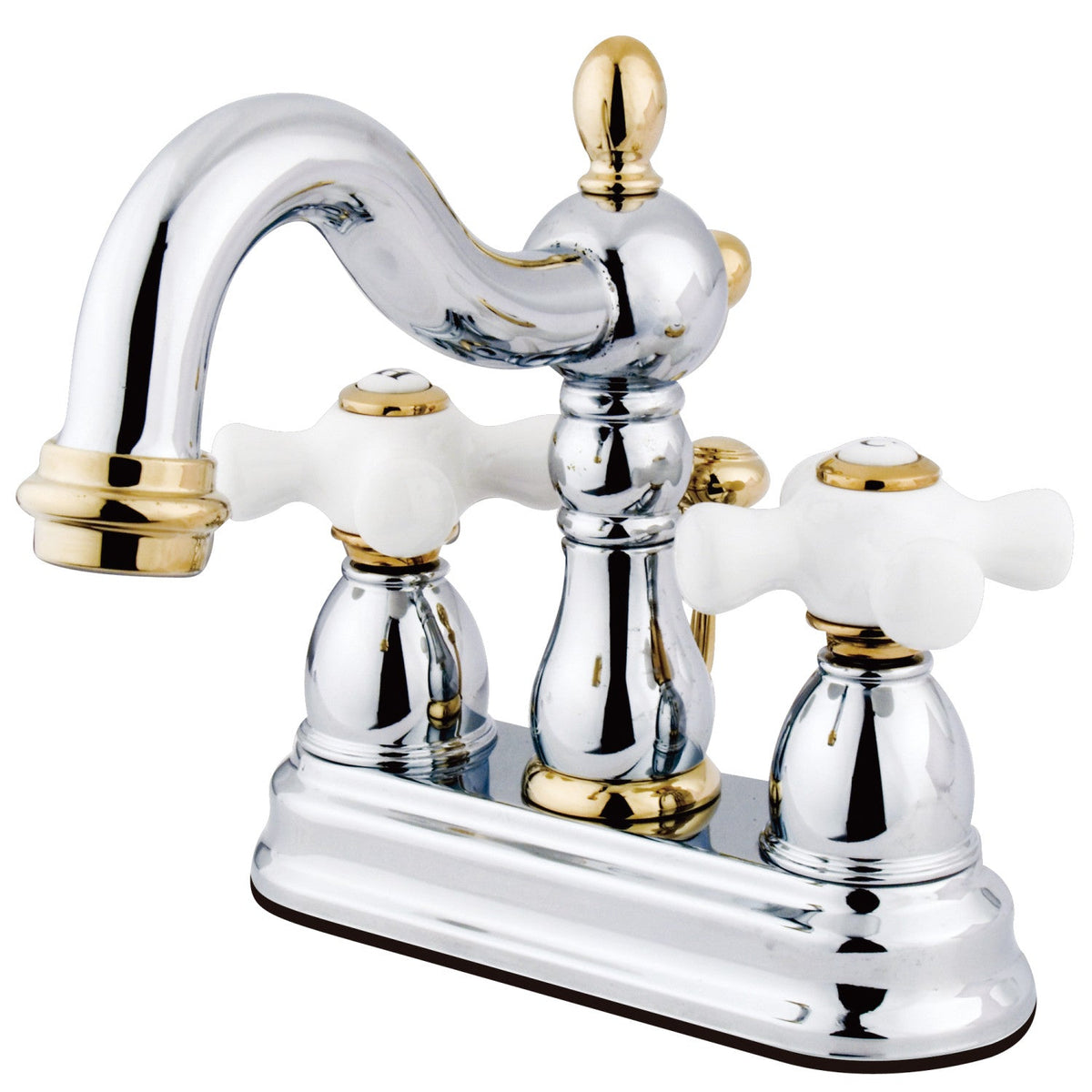 Heritage Double-Handle 4" Centerset Bathroom Faucet with Pop-Up Drain in Polished Chrome/Polished Brass