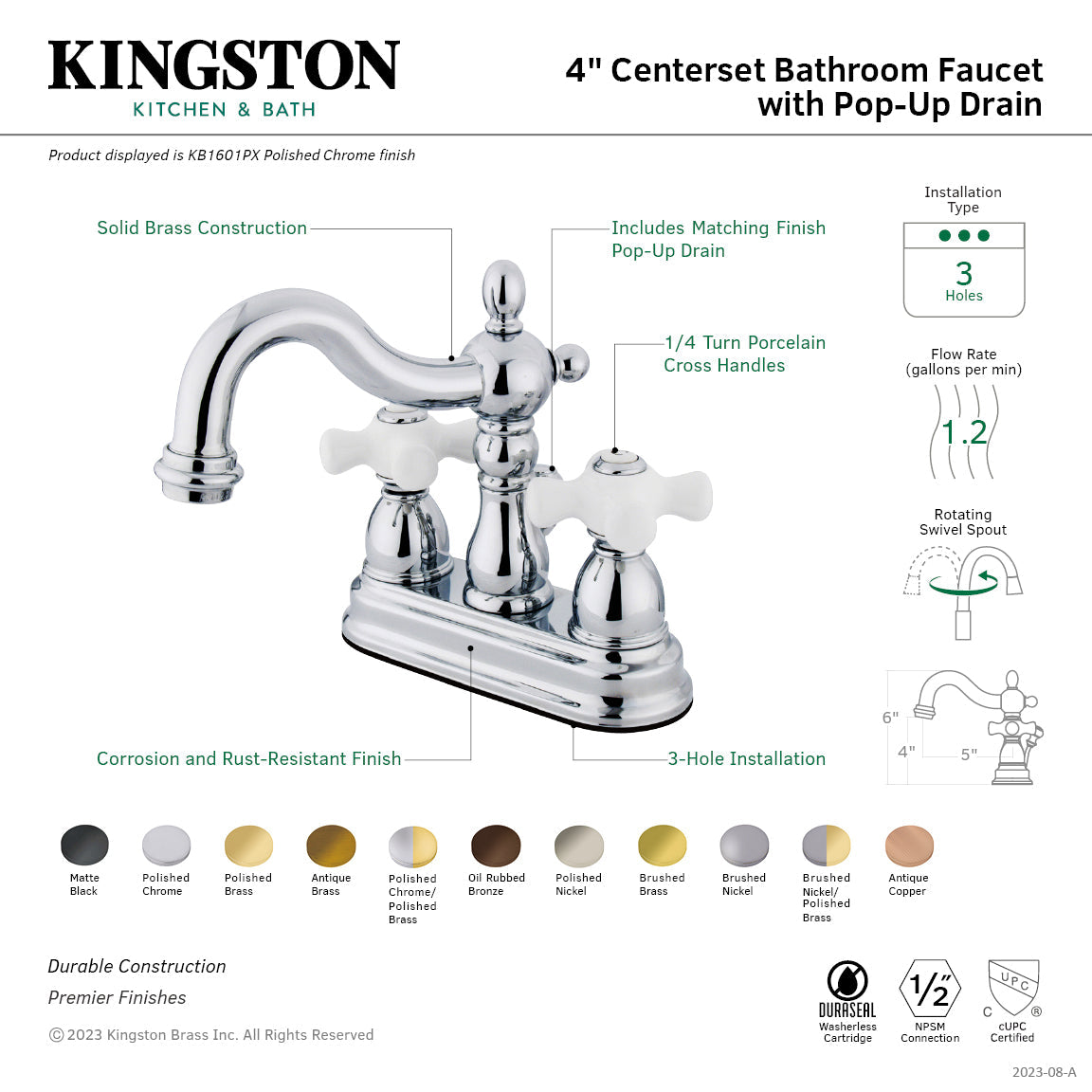 Heritage Double-Handle 4" Centerset Bathroom Faucet with Pop-Up Drain in Oil Rubbed Bronze