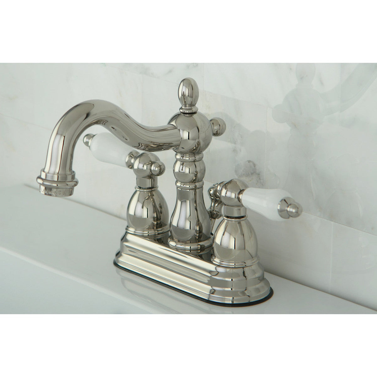 Heritage Double-Handle 4" Centerset Bathroom Faucet with Pop-Up Drain in Polished Nickel