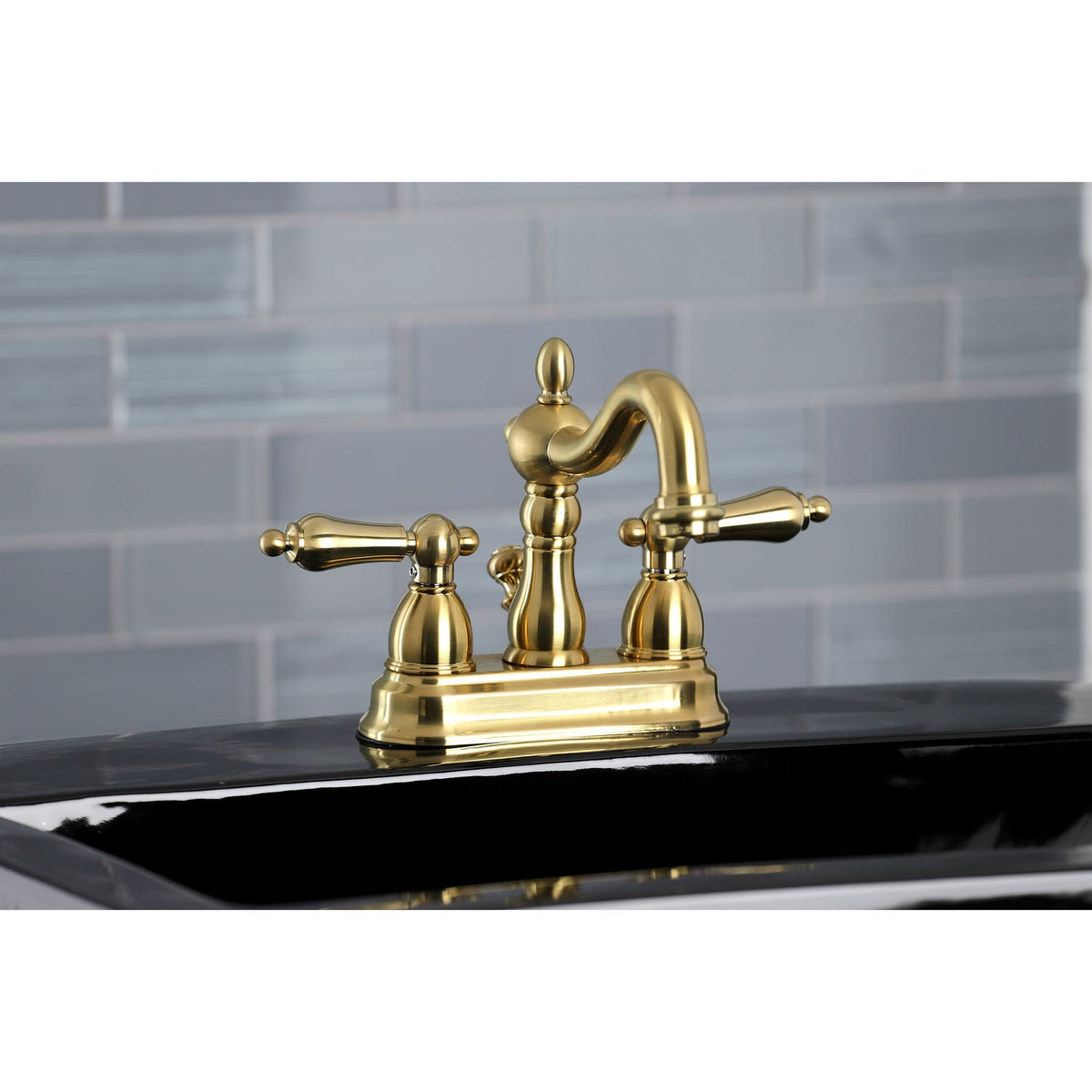 Heritage Double-Handle 4" Centerset Bathroom Faucet with Pop-Up Drain in Brushed Brass