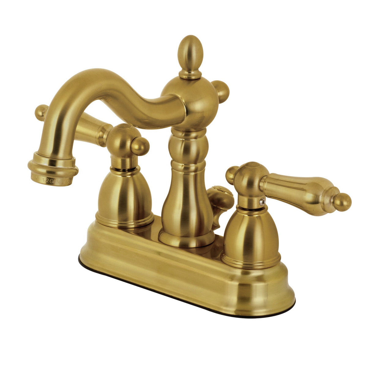 Heritage Double-Handle 4" Centerset Bathroom Faucet with Pop-Up Drain in Brushed Brass