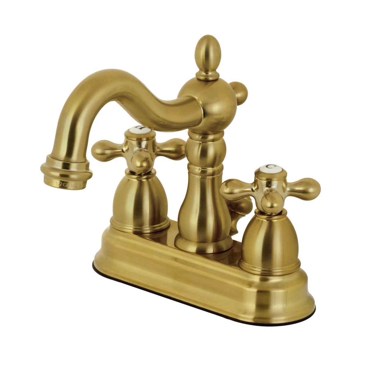 Heritage Double-Handle 4" Centerset Bathroom Faucet with Pop-Up Drain in Brushed Brass