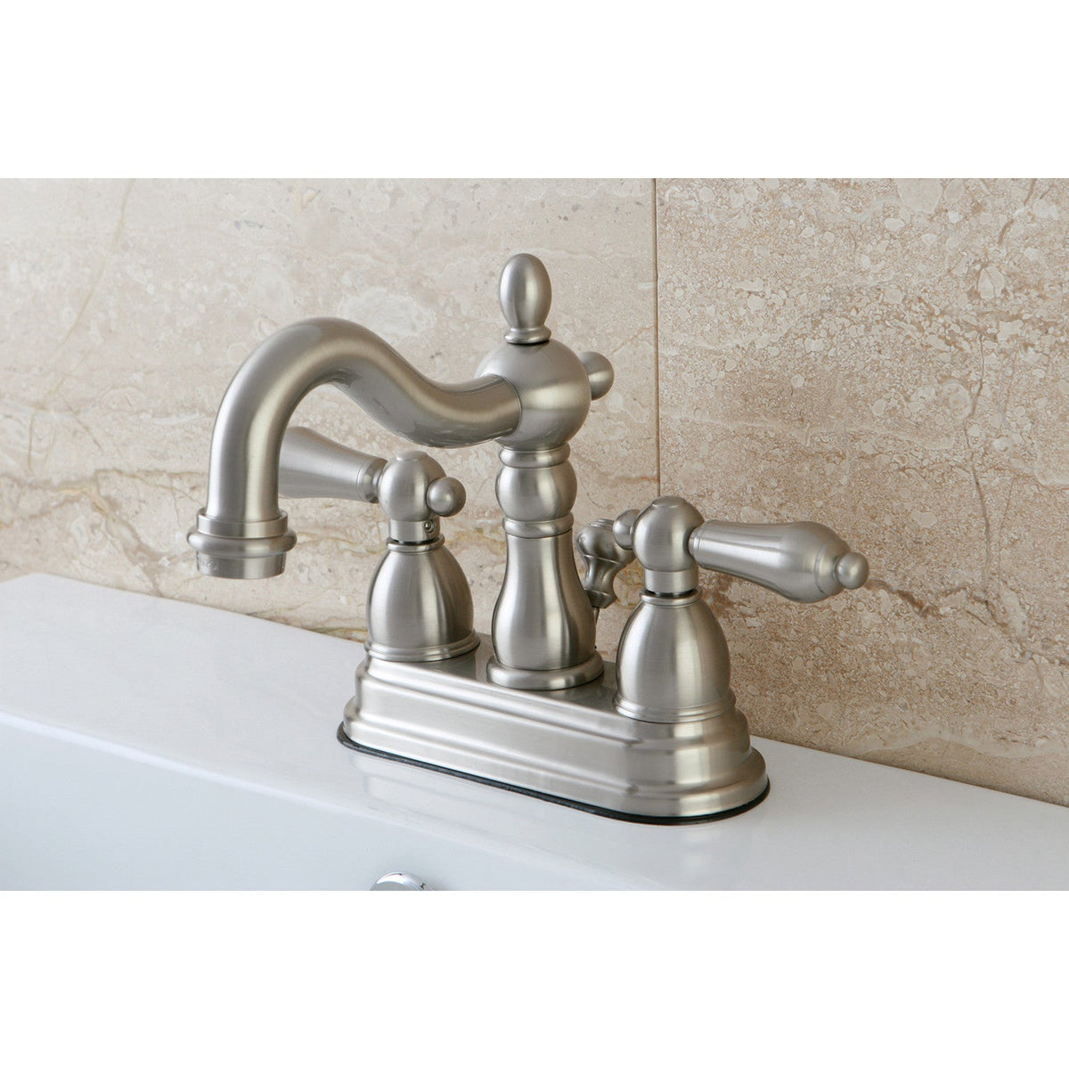 Heritage Double-Handle 4" Centerset Bathroom Faucet with Pop-Up Drain in Brushed Nickel