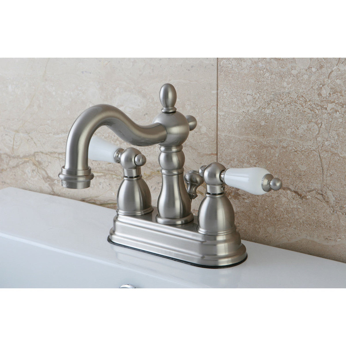 Heritage Double-Handle 4" Centerset Bathroom Faucet with Pop-Up Drain in Brushed Nickel