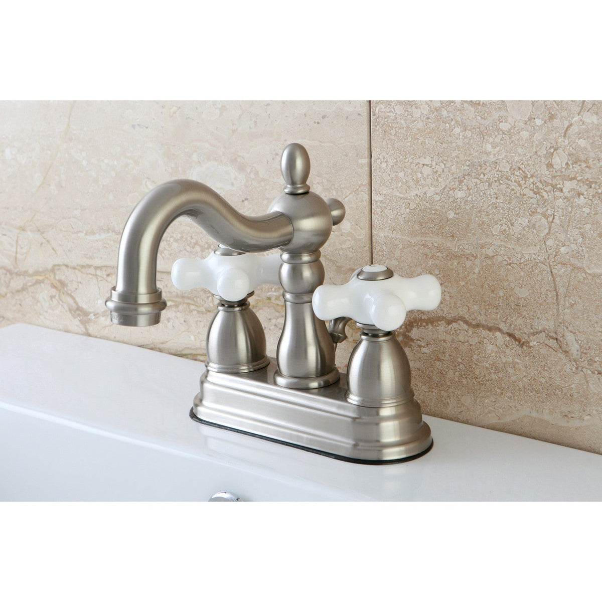 Heritage Double-Handle 4" Centerset Bathroom Faucet with Pop-Up Drain in Brushed Nickel
