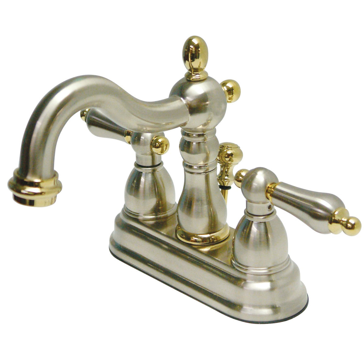 Heritage Double-Handle 4" Centerset Bathroom Faucet with Pop-Up Drain in Brushed Nickel/Polished Brass