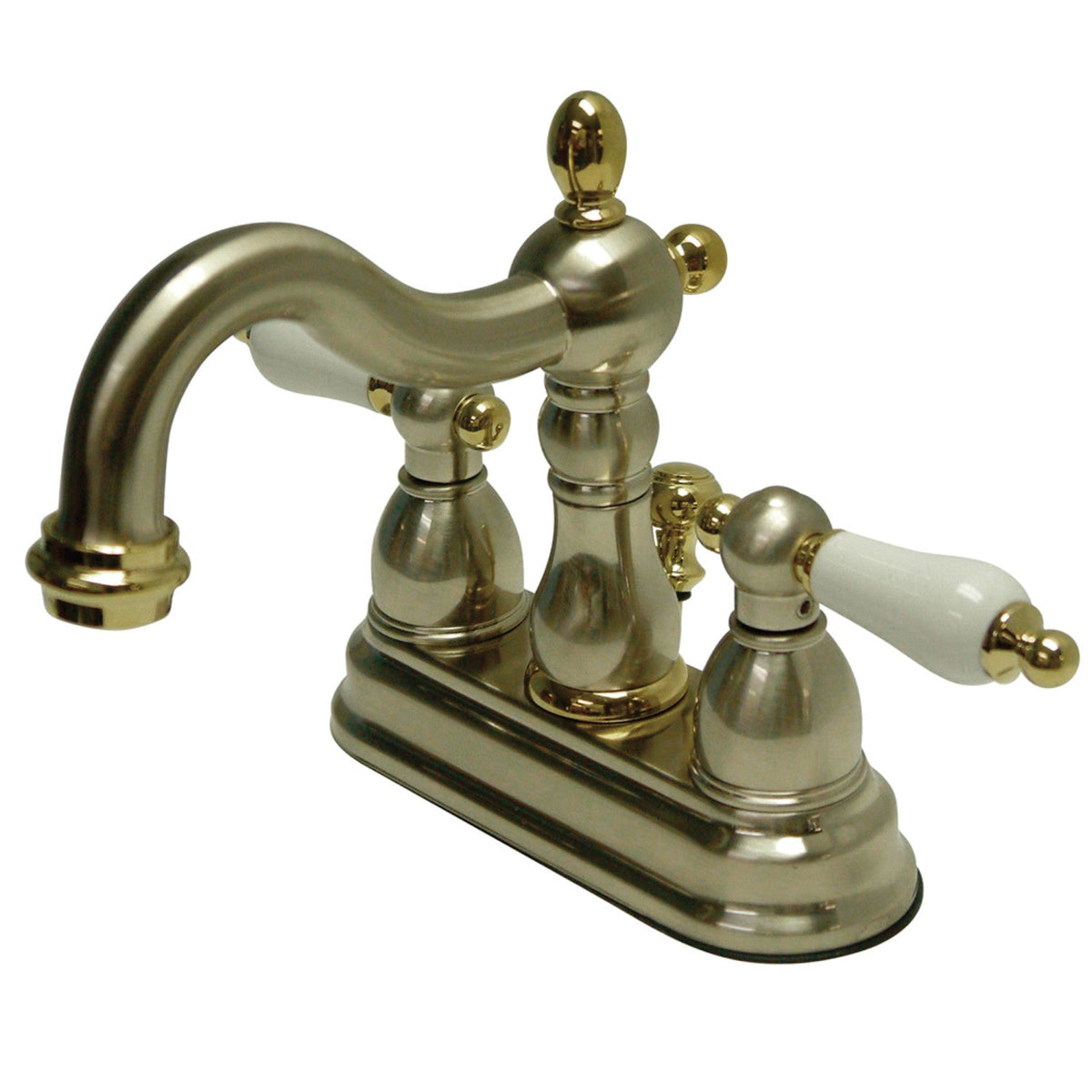 Heritage Double-Handle 4" Centerset Bathroom Faucet with Pop-Up Drain in Brushed Nickel/Polished Brass