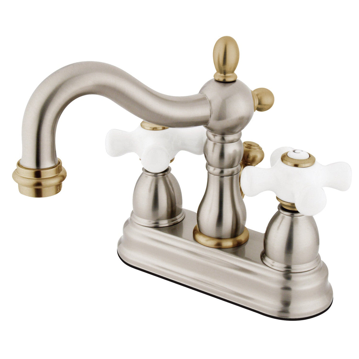Heritage Double-Handle 4" Centerset Bathroom Faucet with Pop-Up Drain in Brushed Nickel/Polished Brass