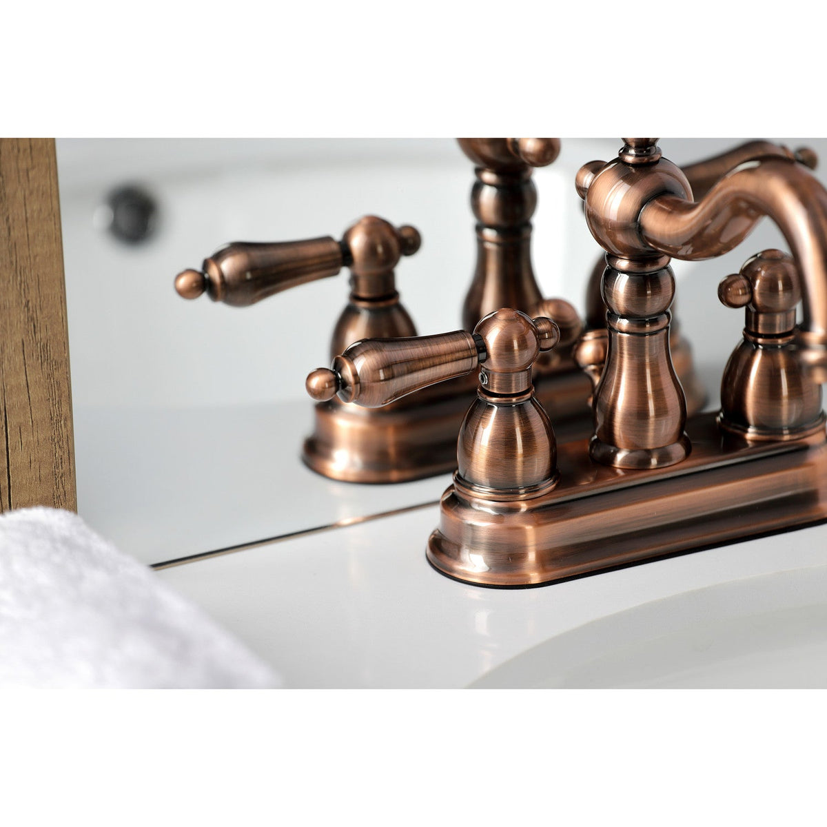 Heritage Double-Handle 4" Centerset Bathroom Faucet with Pop-Up Drain in Antique Copper