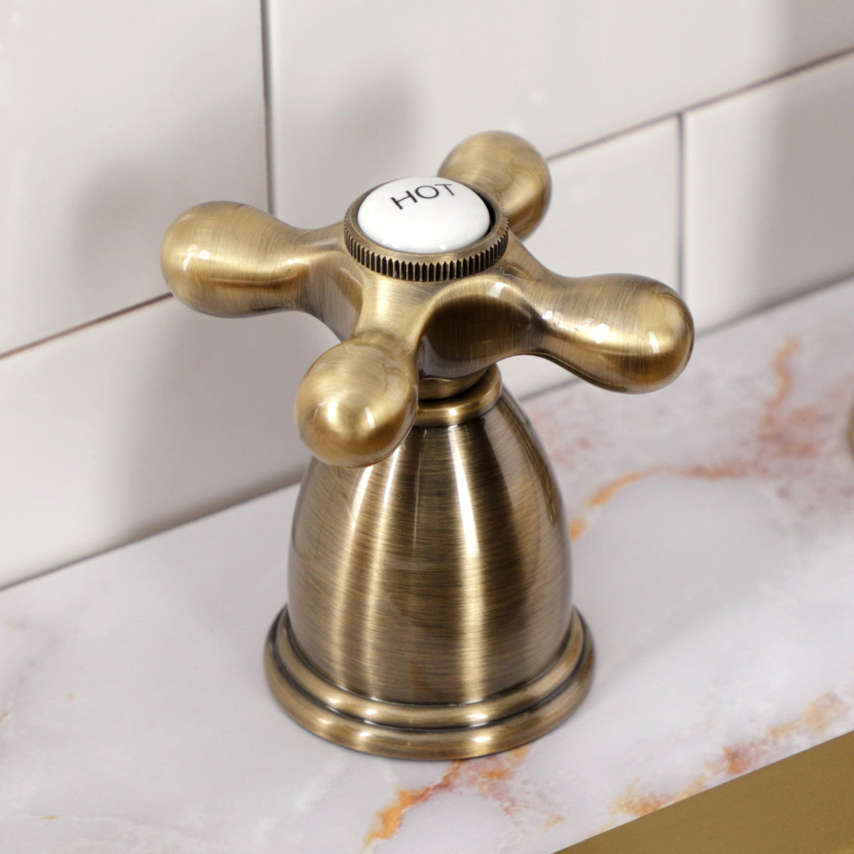 Heritage Double-Handle Widespread Kitchen Faucet with Brass Sprayer in Antique Brass