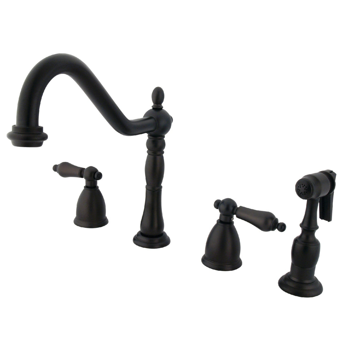 Heritage Double-Handle Widespread Kitchen Faucet with Brass Sprayer in Oil Rubbed Bronze