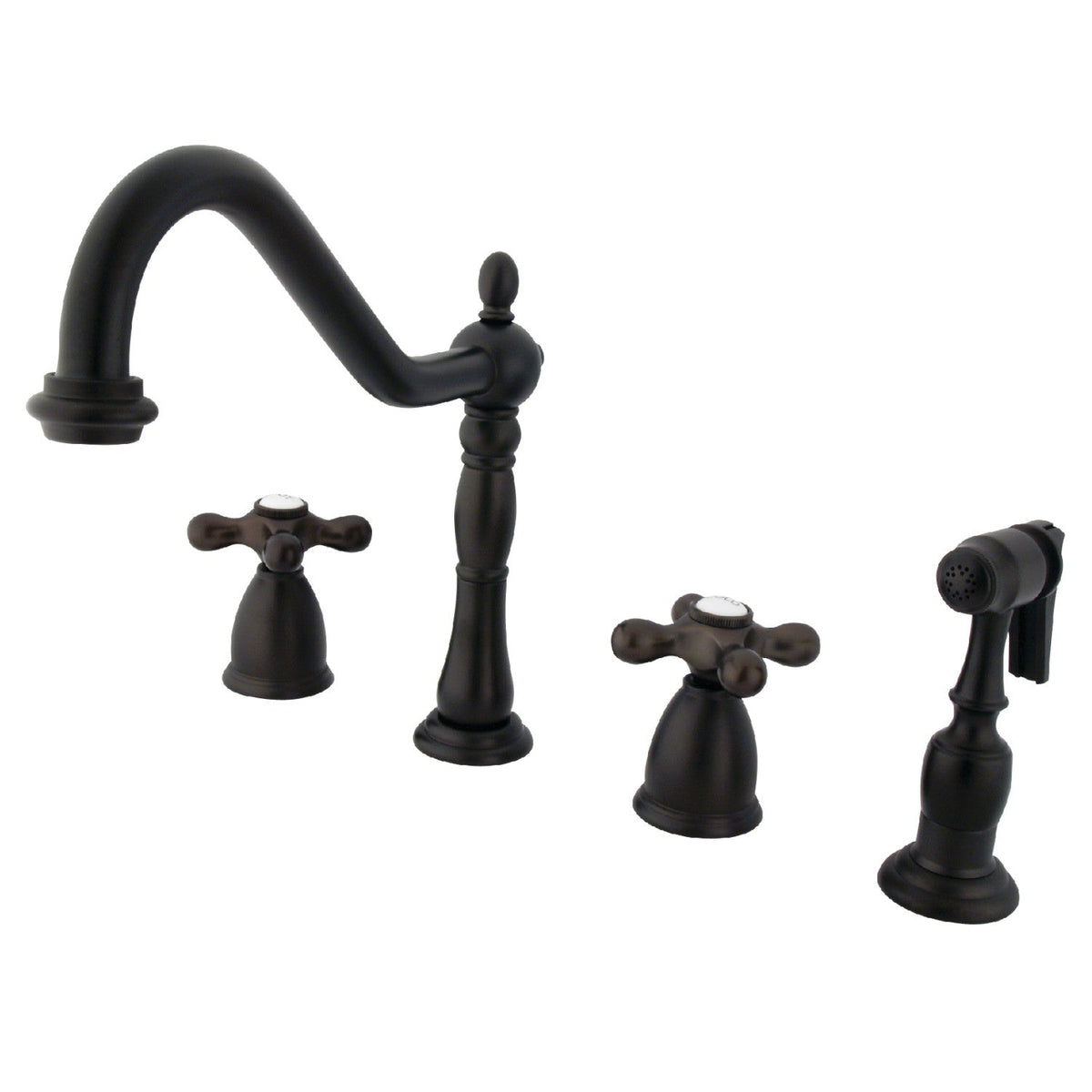 Heritage Double-Handle Widespread Kitchen Faucet with Brass Sprayer in Oil Rubbed Bronze