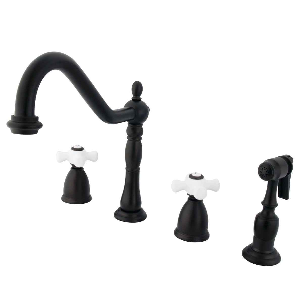 Heritage Double-Handle Widespread Kitchen Faucet with Brass Sprayer in Oil Rubbed Bronze