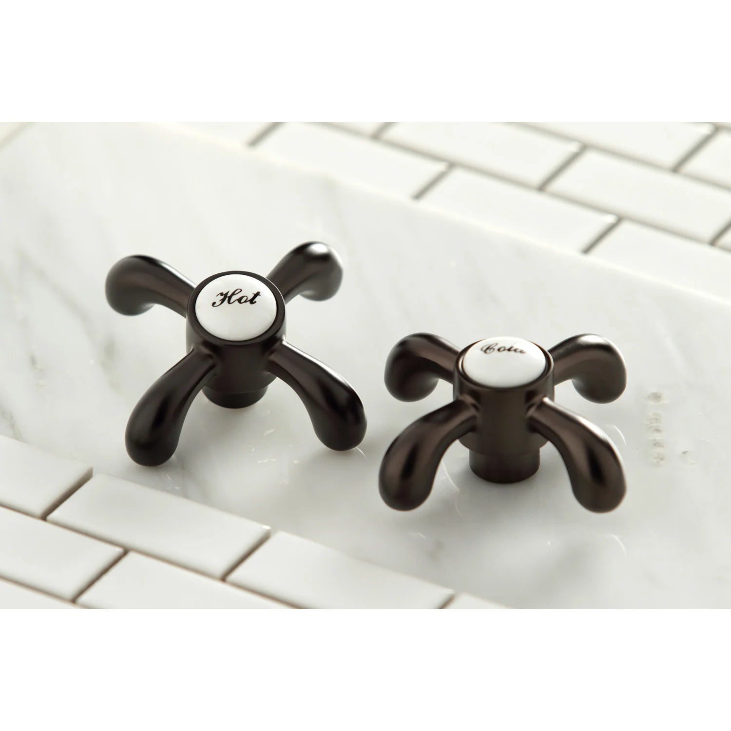 Oil-rubbed bronze double-handle kitchen faucet with Hot and Cold lever caps