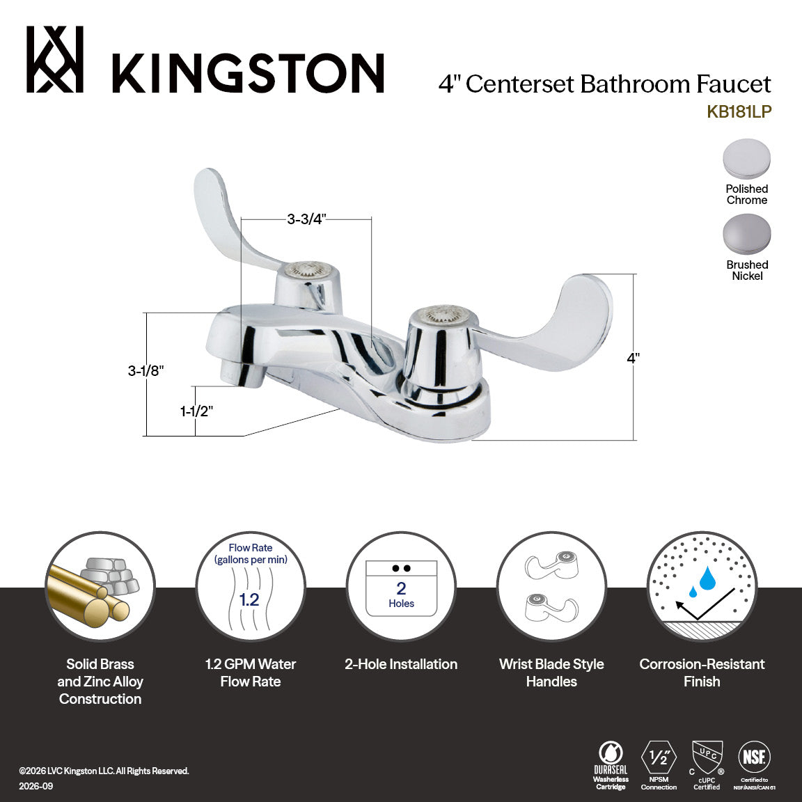 Vista Double-Handle 4" Centerset Bathroom Faucet in Brushed Nickel