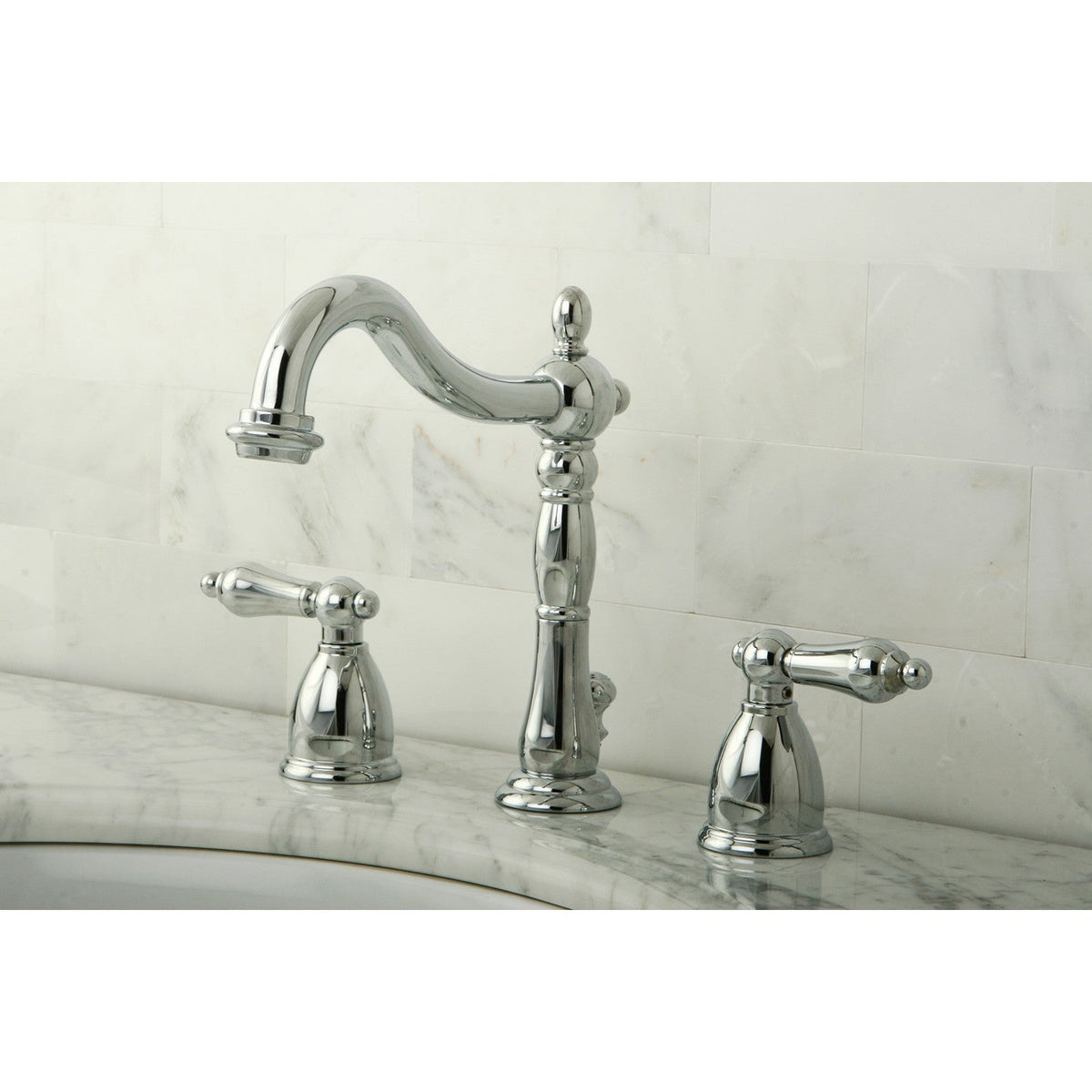 Heritage Widespread Bathroom Faucet with Pop-Up Drain in Polished Chrome