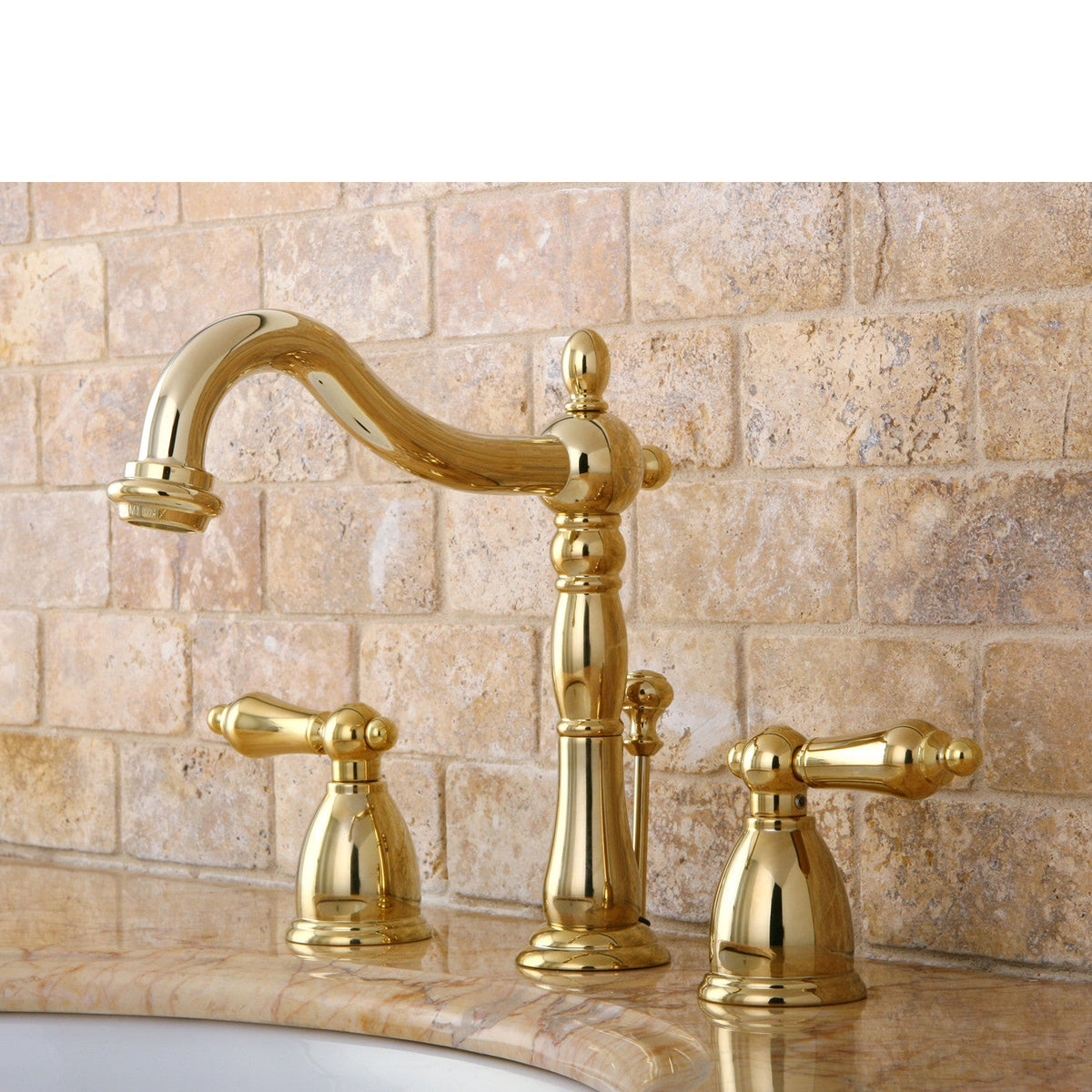 Heritage Widespread Bathroom Faucet with Brass Pop-Up in Polished Brass