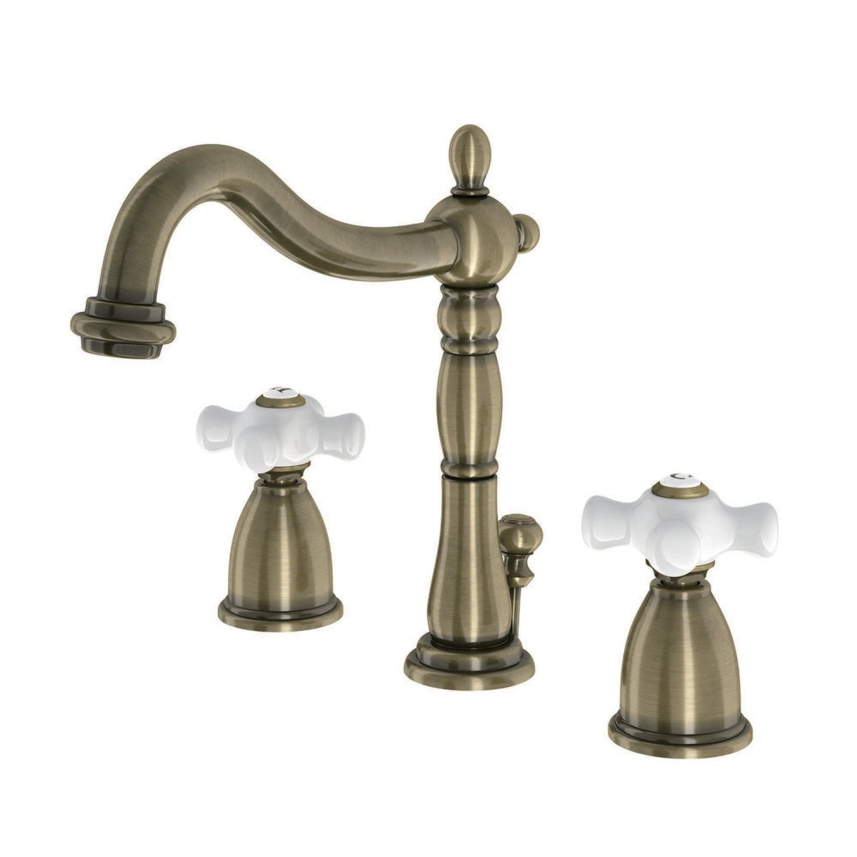 Heritage Widespread Bathroom Faucet with Brass Pop-Up in Antique Brass