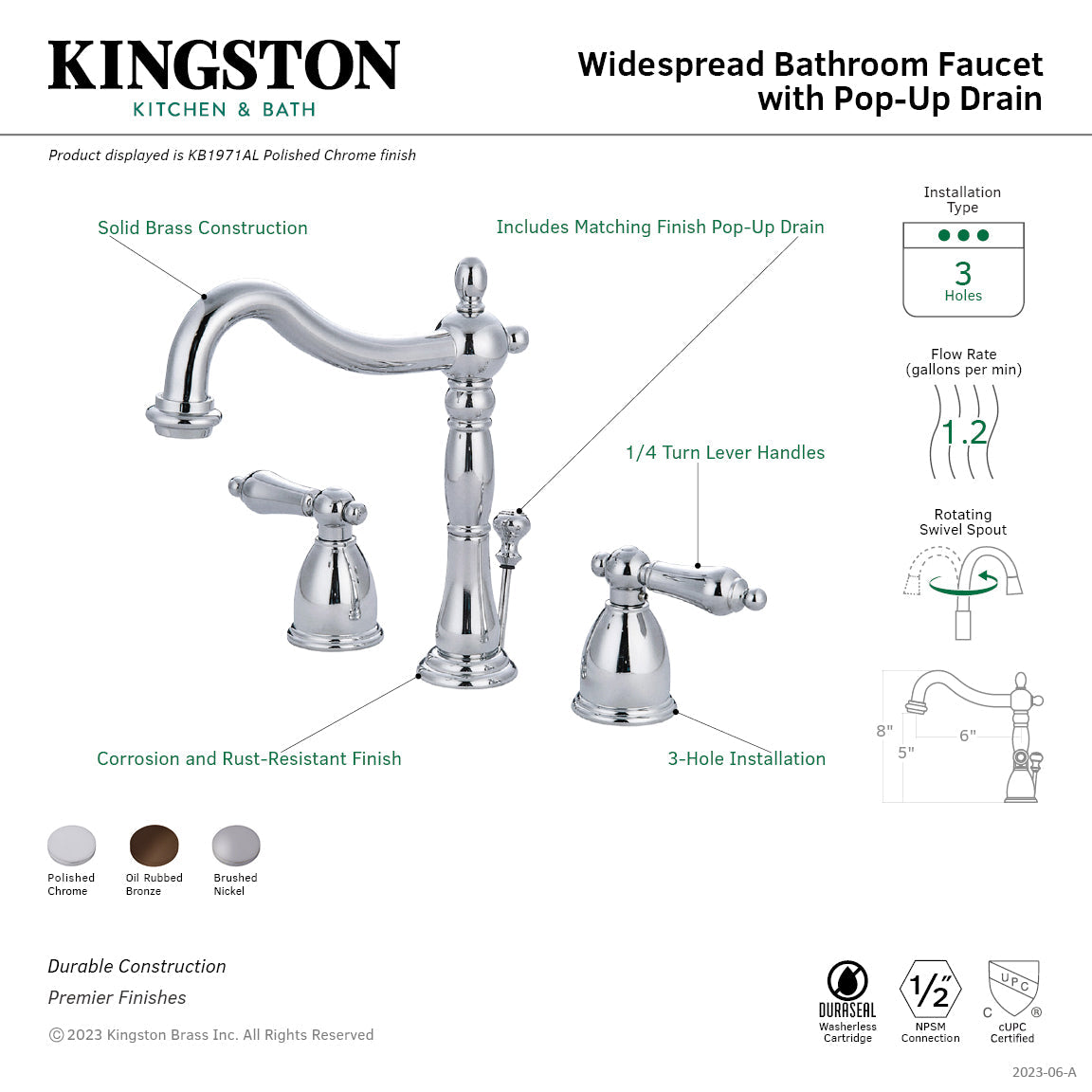 Heritage Widespread Bathroom Faucet with Pop-Up Drain in Brushed Nickel