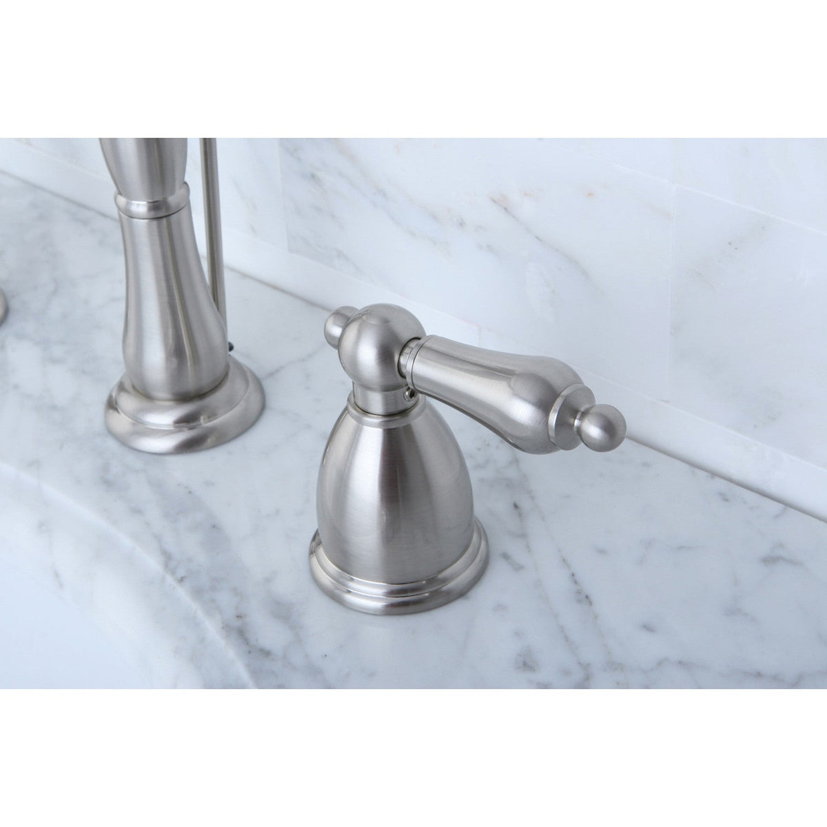 Heritage Widespread Bathroom Faucet with Pop-Up Drain in Brushed Nickel