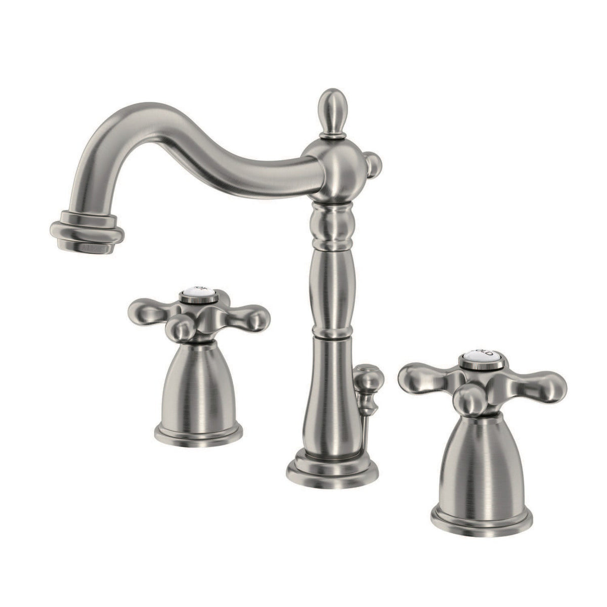 Heritage Widespread Bathroom Faucet with Pop-Up Drain in Brushed Nickel