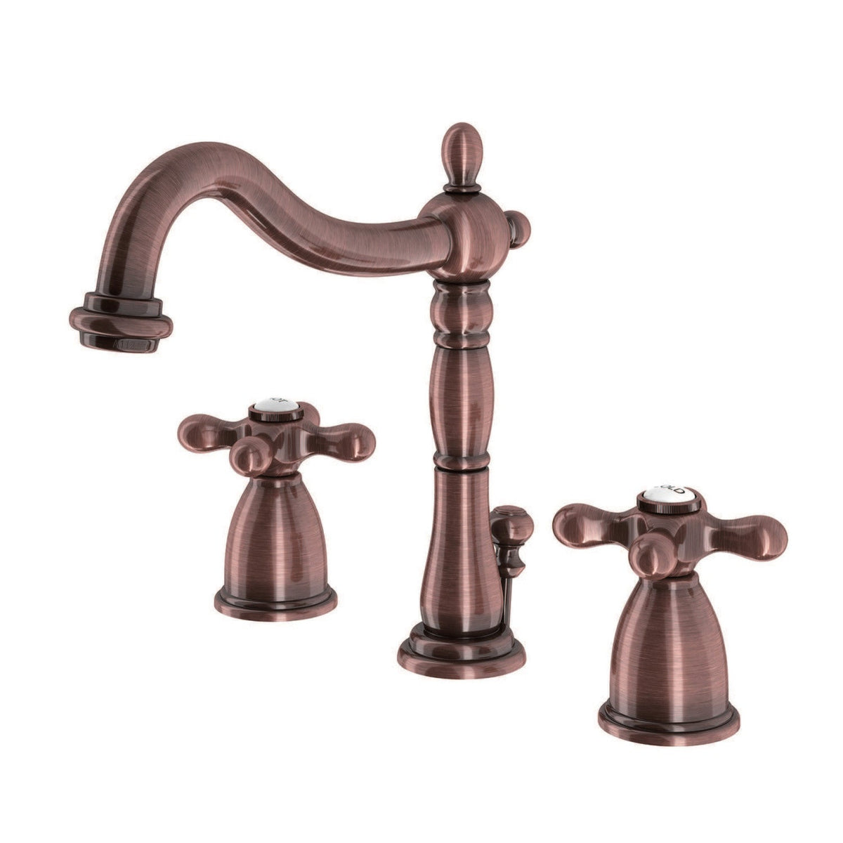 Heritage Widespread Bathroom Faucet with Brass Pop-Up in Antique Copper