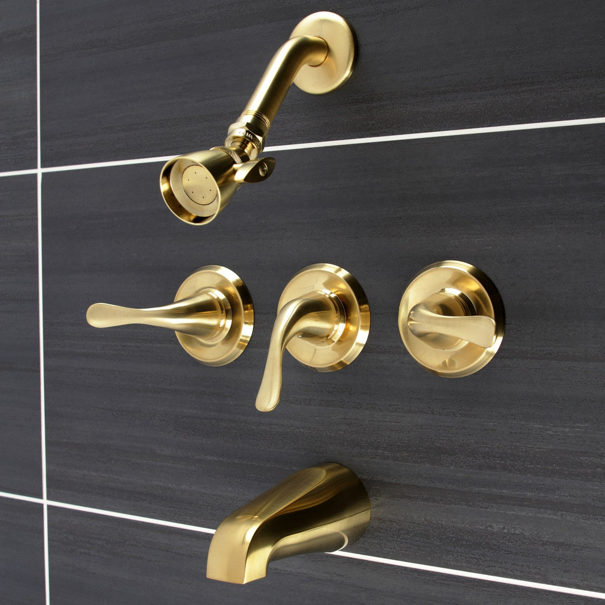 Yosemite Triple-Handle Tub and Shower Faucet in Brushed Brass