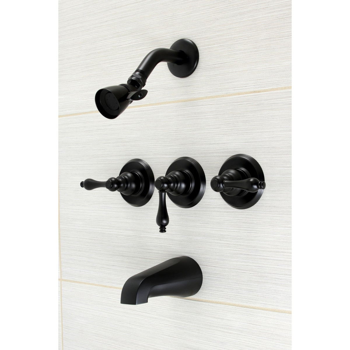 Victorian Triple-Handle Tub and Shower Faucet in Matte Black