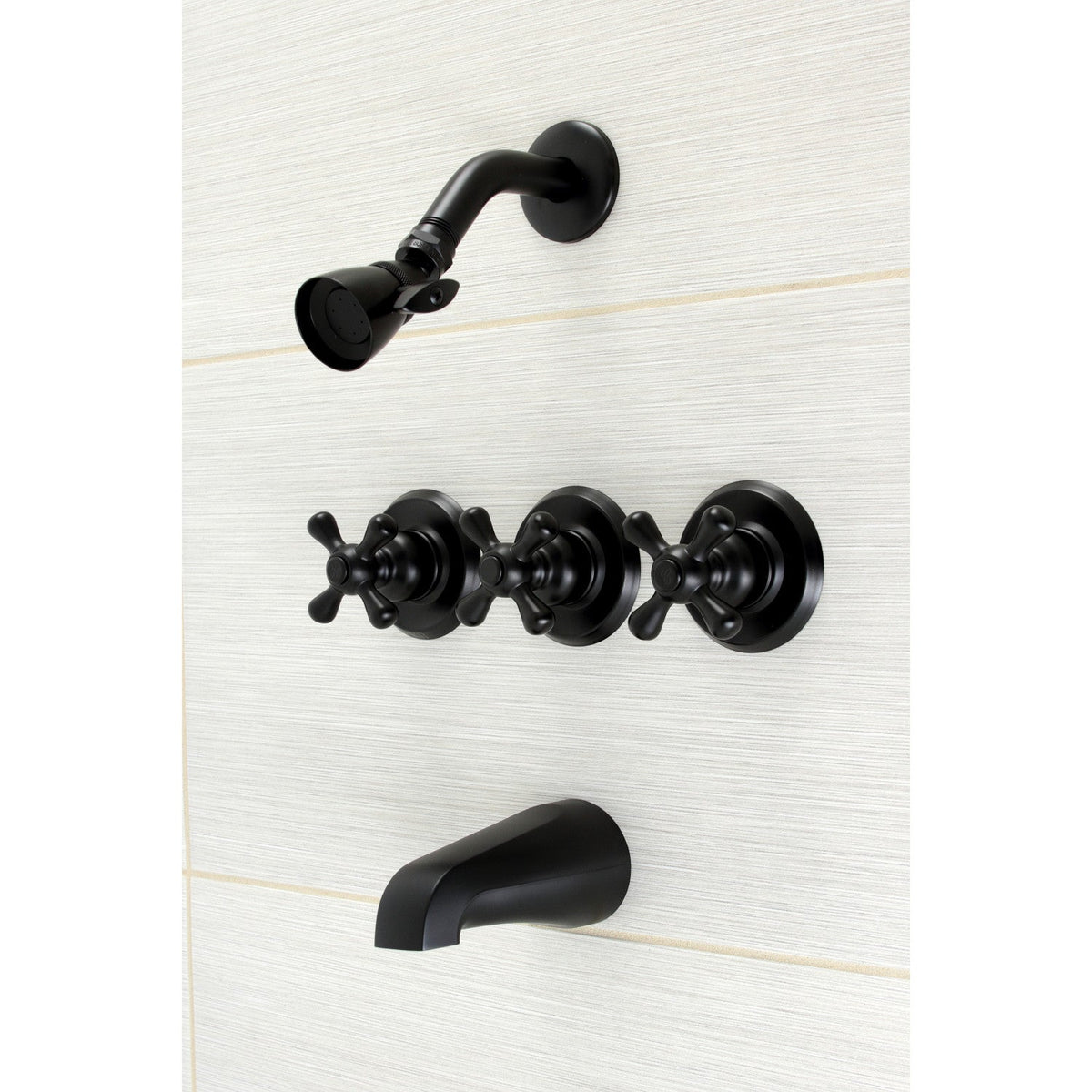 Victorian Triple-Handle Tub and Shower Faucet in Matte Black