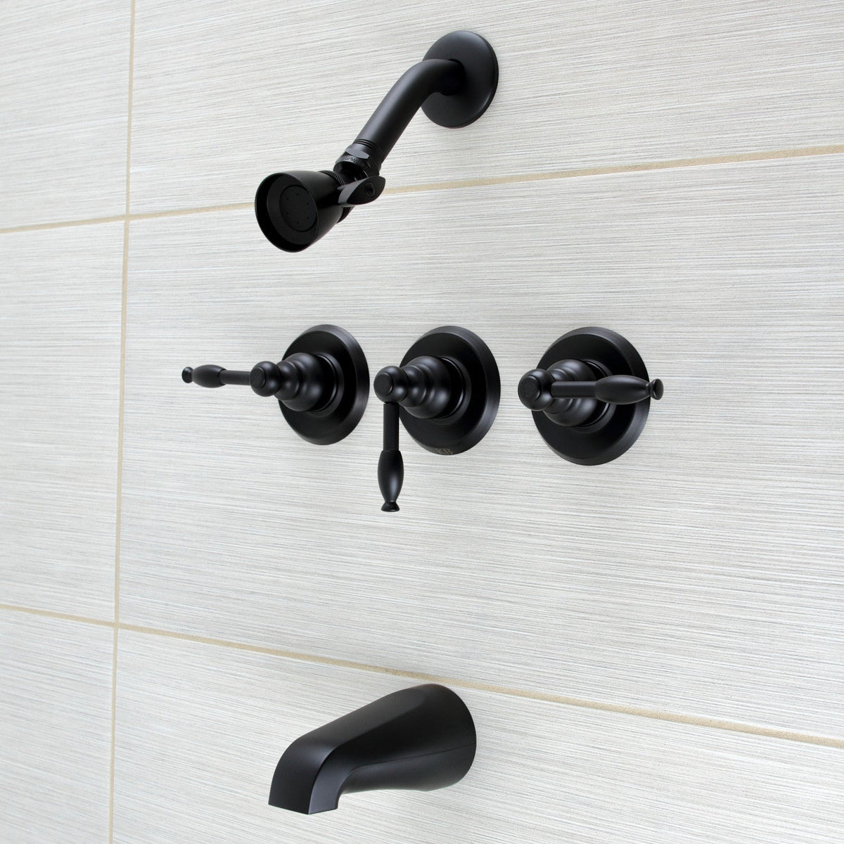 Knight Triple-Handle Tub and Shower Faucet in Matte Black