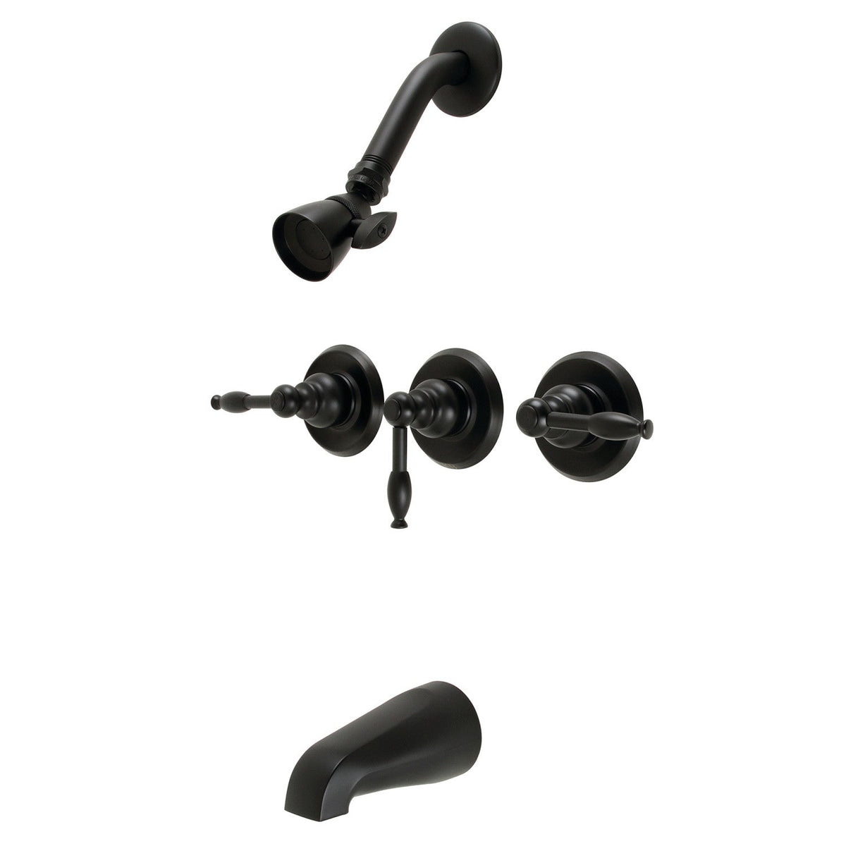 Knight Triple-Handle Tub and Shower Faucet in Matte Black