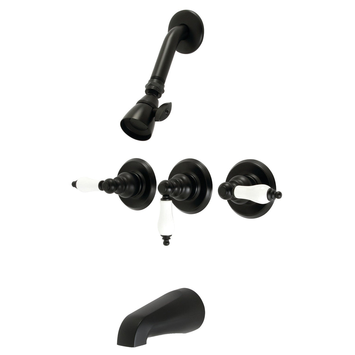Victorian Triple-Handle Tub and Shower Faucet in Matte Black