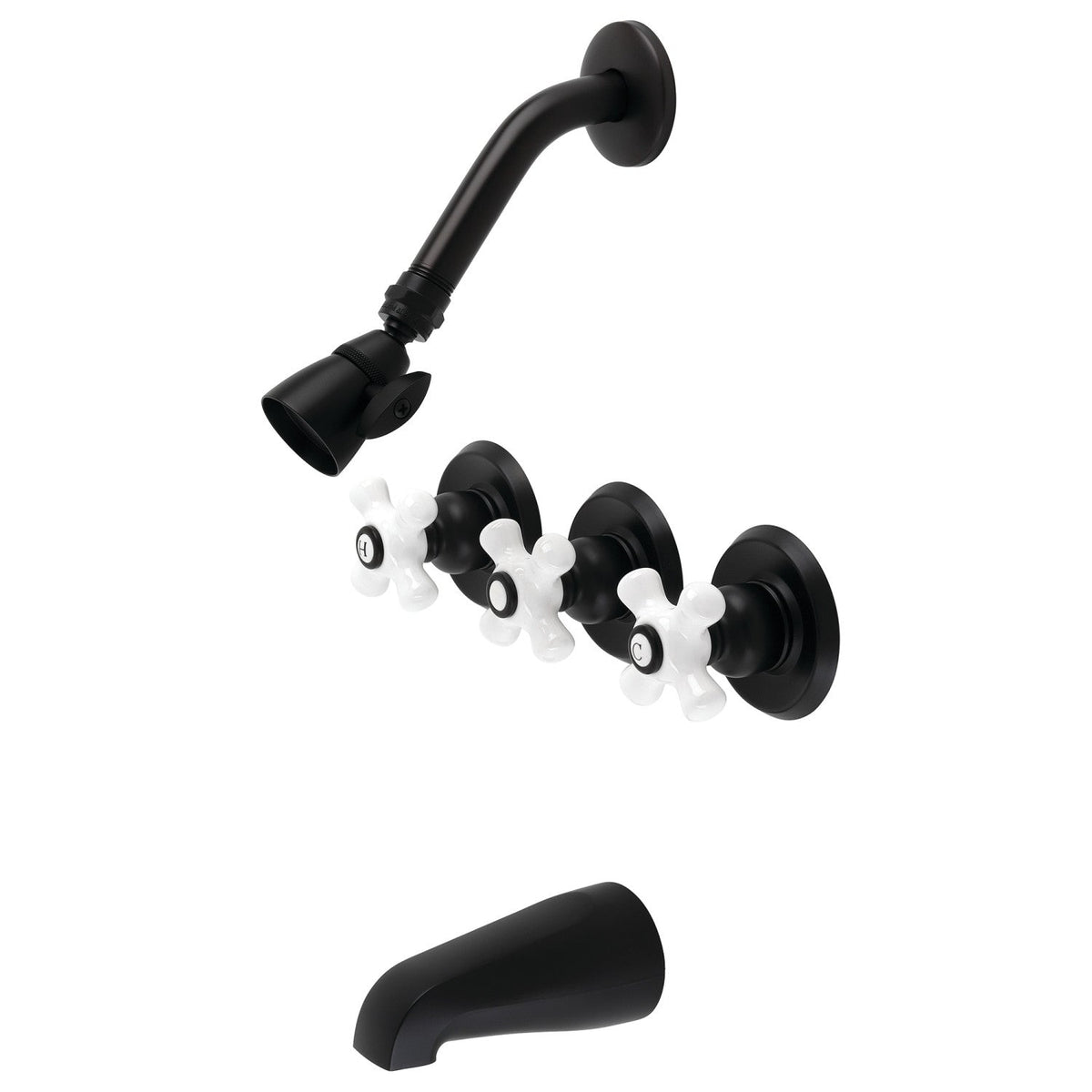Victorian Triple-Handle Tub and Shower Faucet in Matte Black