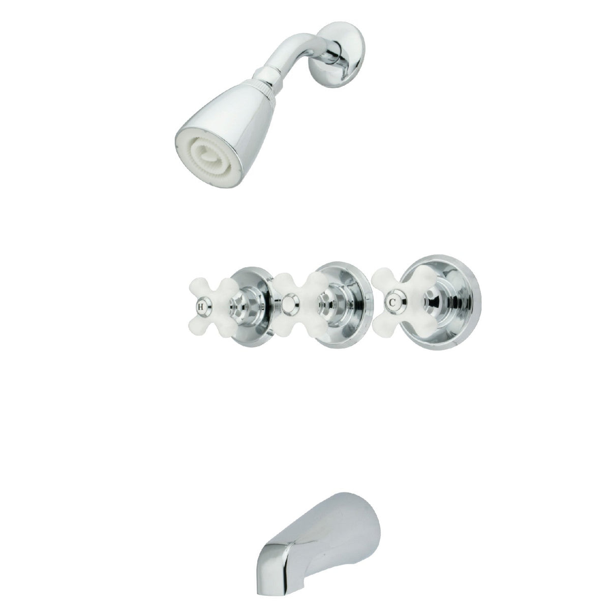 Victorian Triple-Handle Tub and Shower Faucet in Polished Chrome