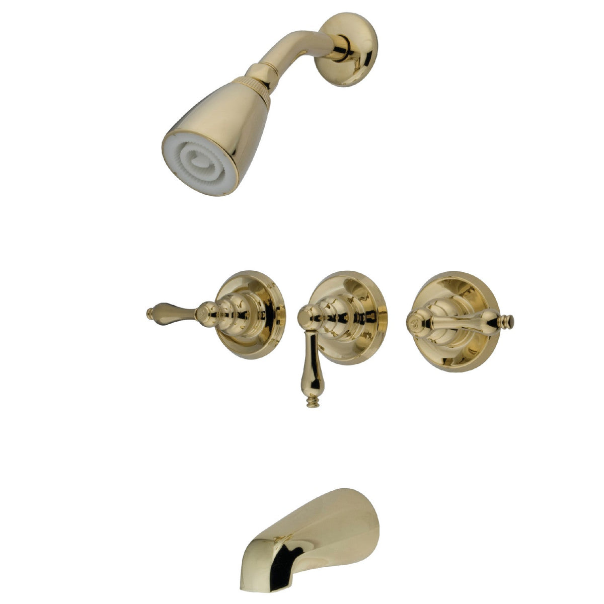 Victorian Triple-Handle Tub and Shower Faucet in Polished Brass