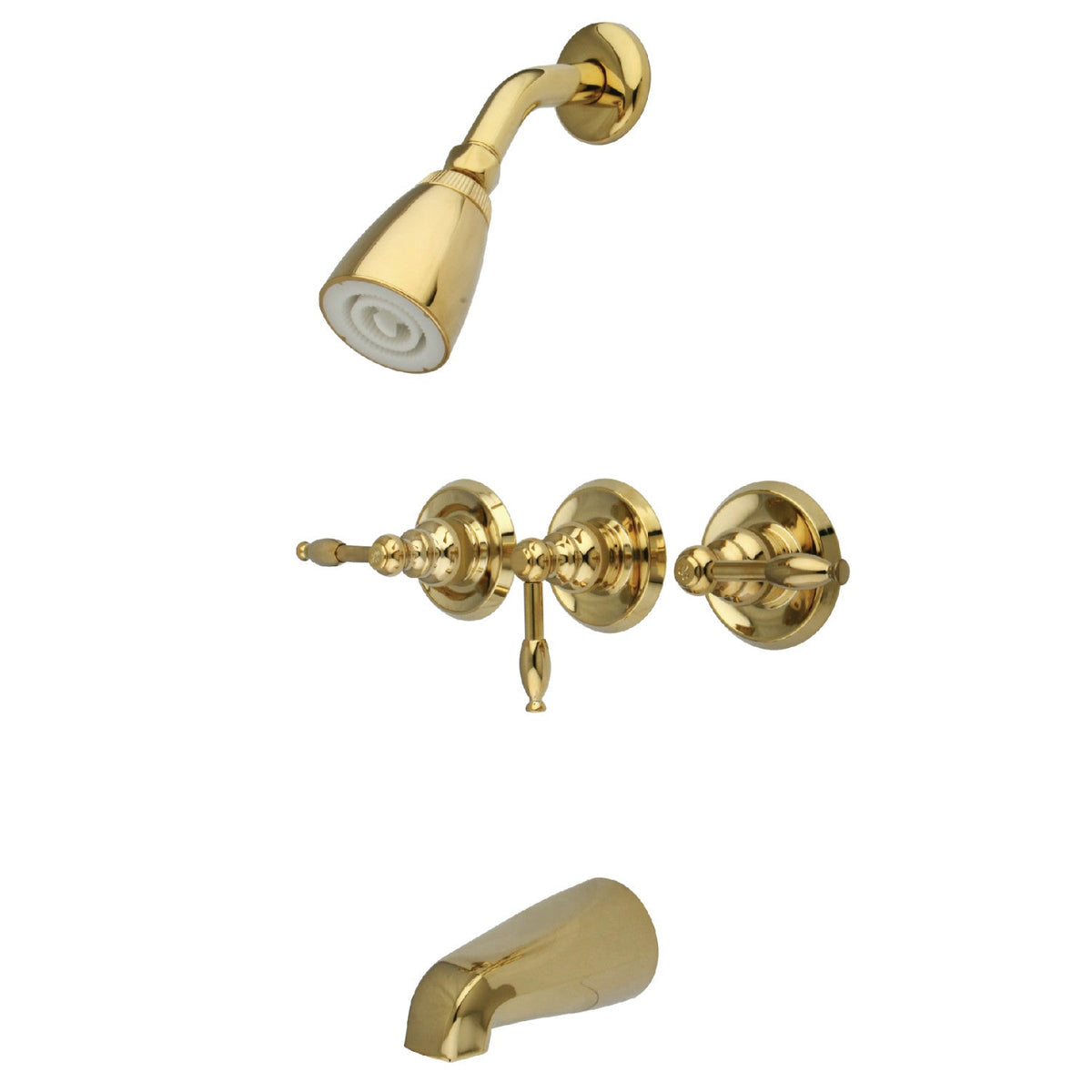 Knight Triple-Handle Tub and Shower Faucet in Polished Brass
